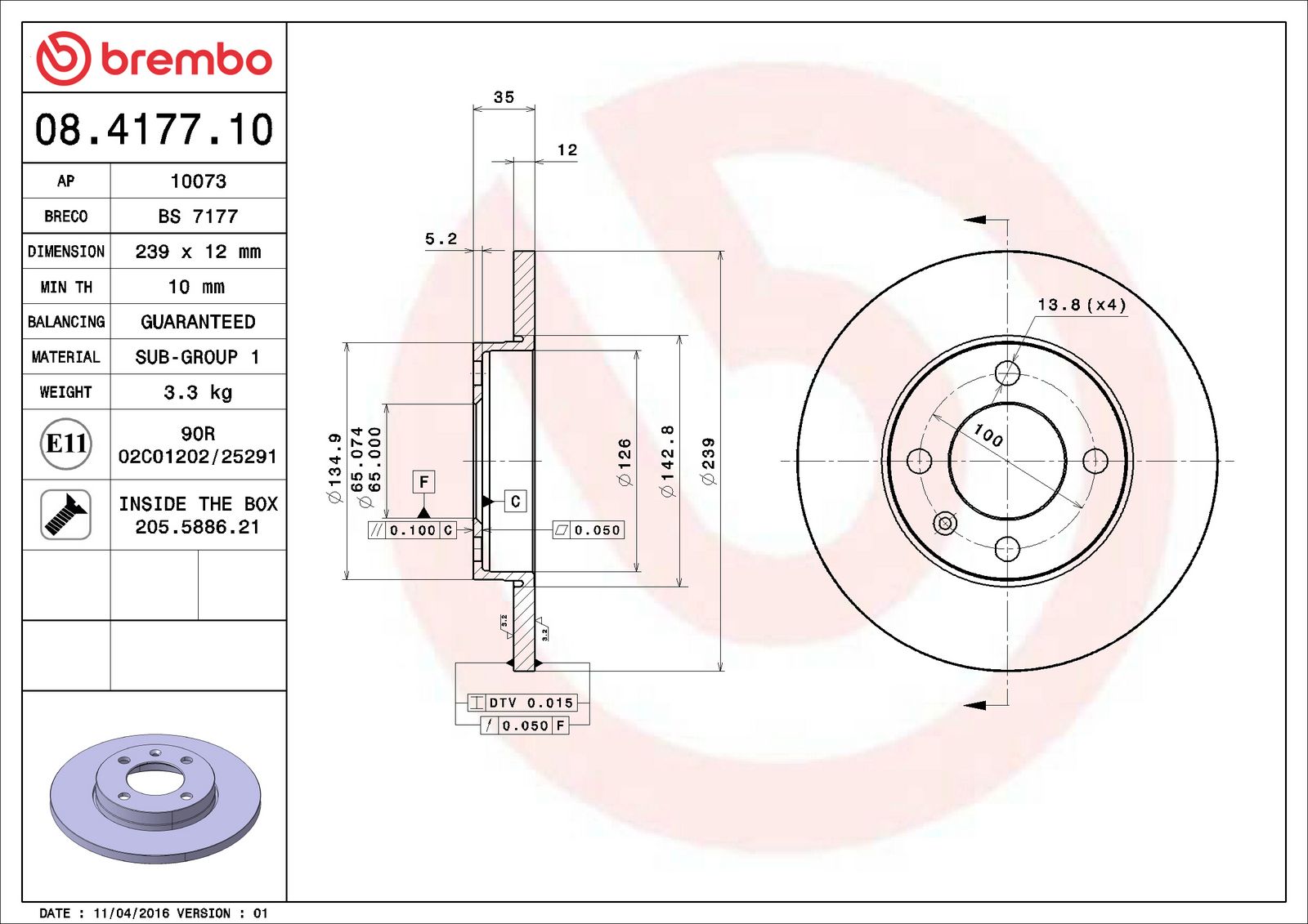 PRIME Front Disc Brake Rotor - 08.4177.10_06