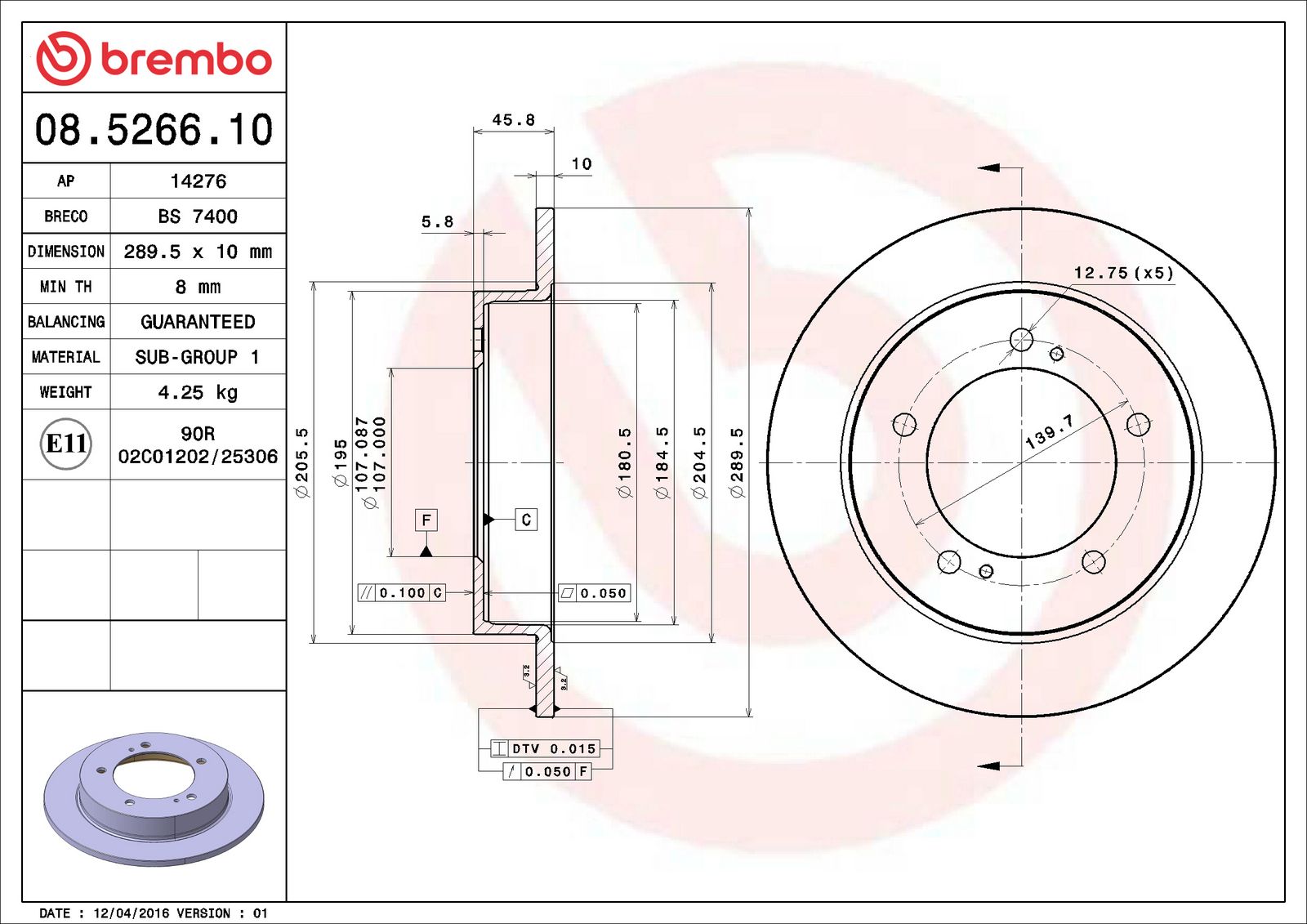 PRIME Front Disc Brake Rotor - 08.5266.10_06
