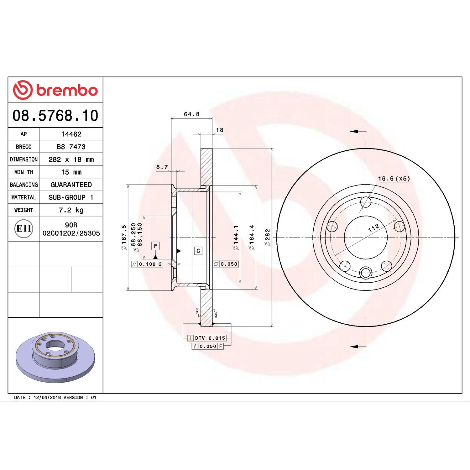 PRIME Front Disc Brake Rotor - 08.5768.10_02