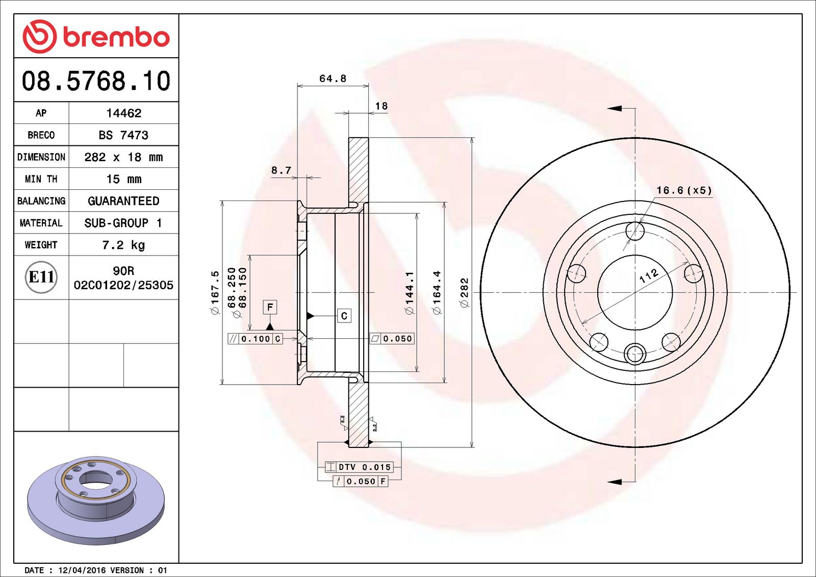 PRIME Front Disc Brake Rotor - 08.5768.10_02
