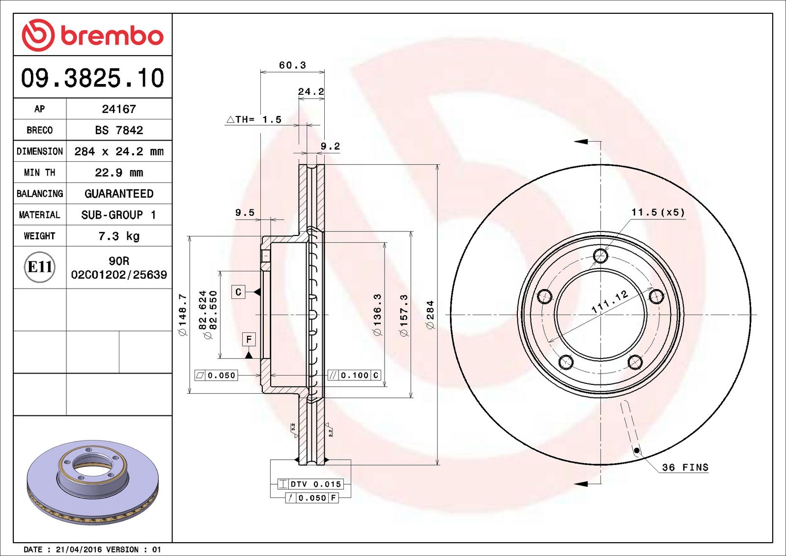 PRIME Front Disc Brake Rotor - 09.3825.10_06