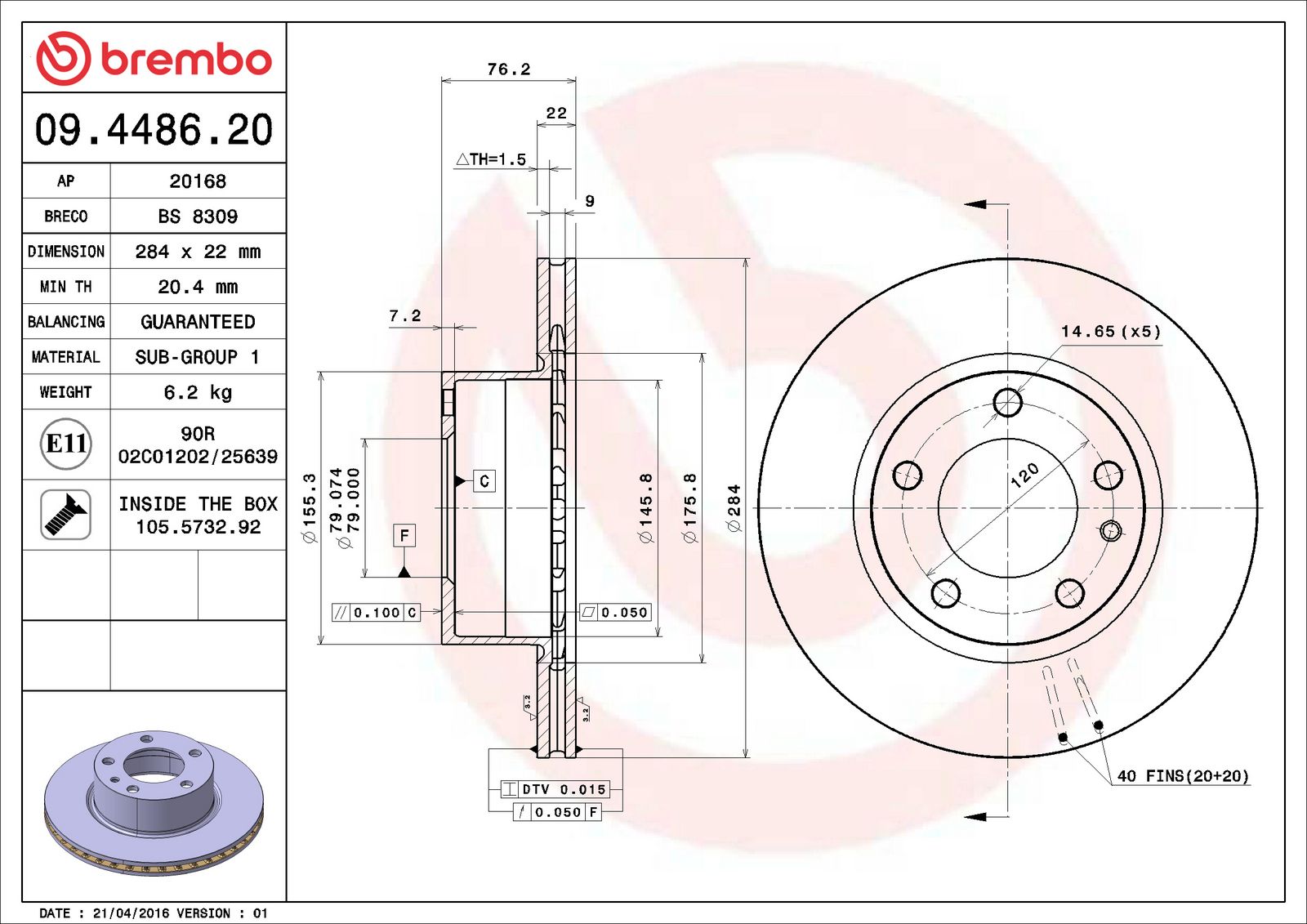 PRIME Front Disc Brake Rotor - 09.4486.20_06