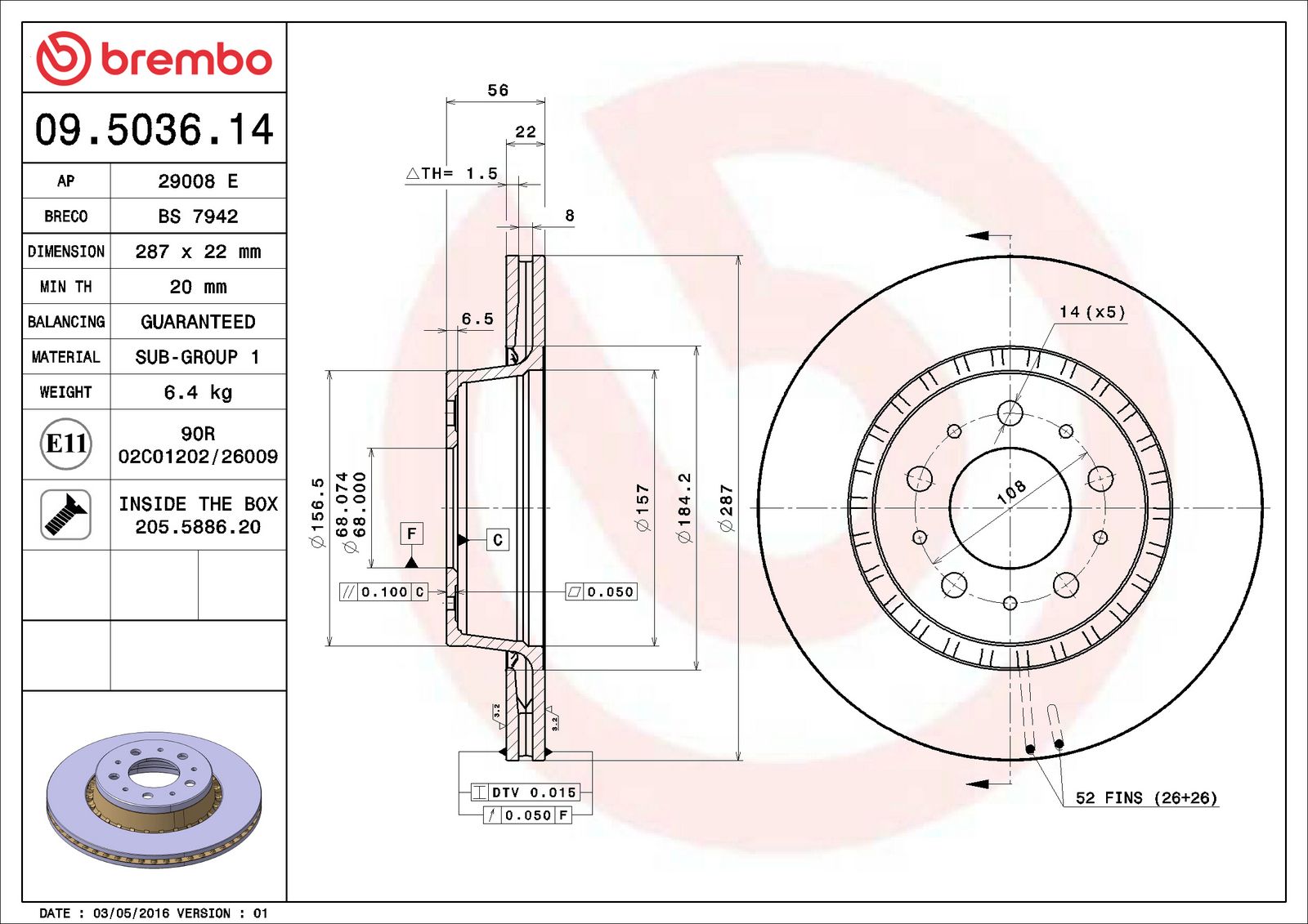 PRIME Front Disc Brake Rotor - 09.5036.14_06