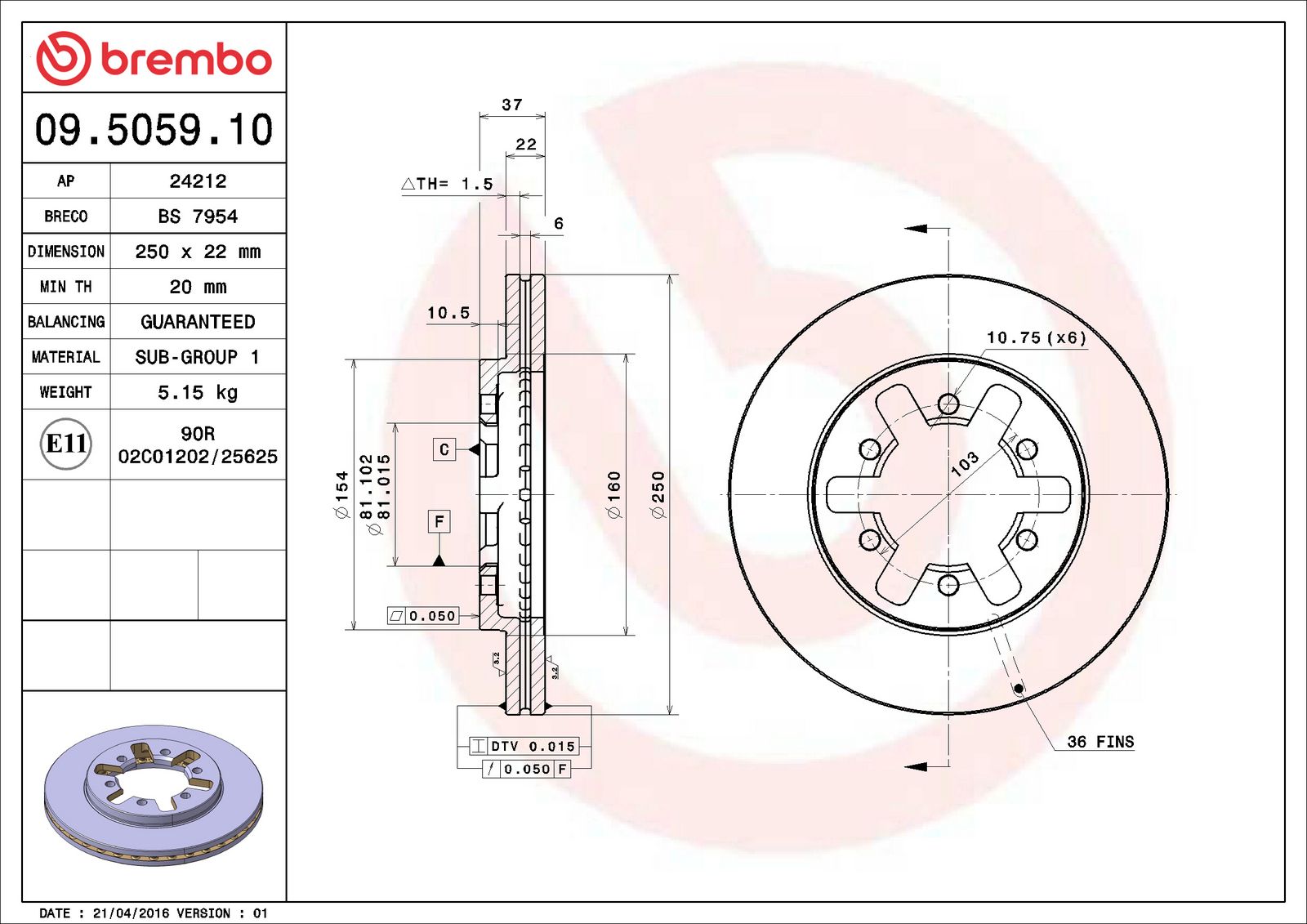 PRIME Front Disc Brake Rotor - 09.5059.10_06