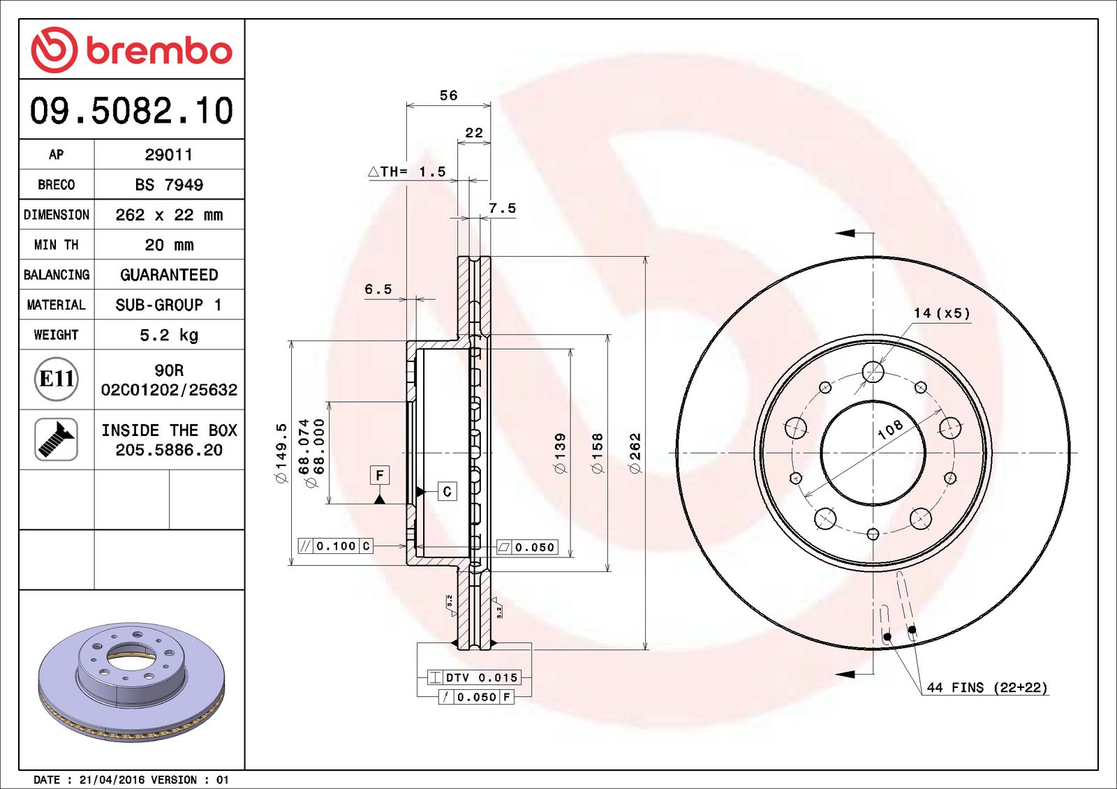 PRIME Front Disc Brake Rotor - 09.5082.10_06