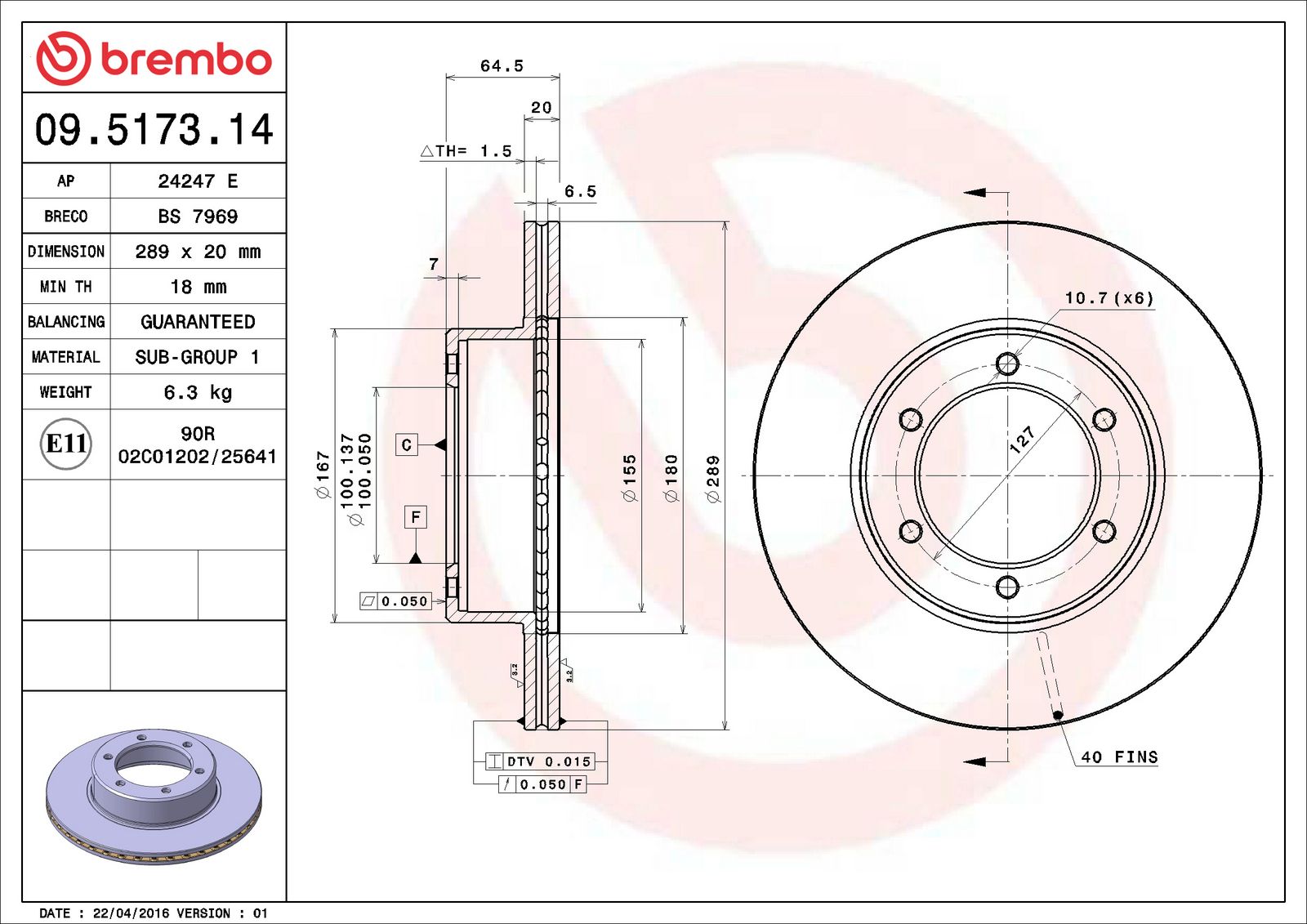 PRIME Front Disc Brake Rotor - 09.5173.14_06