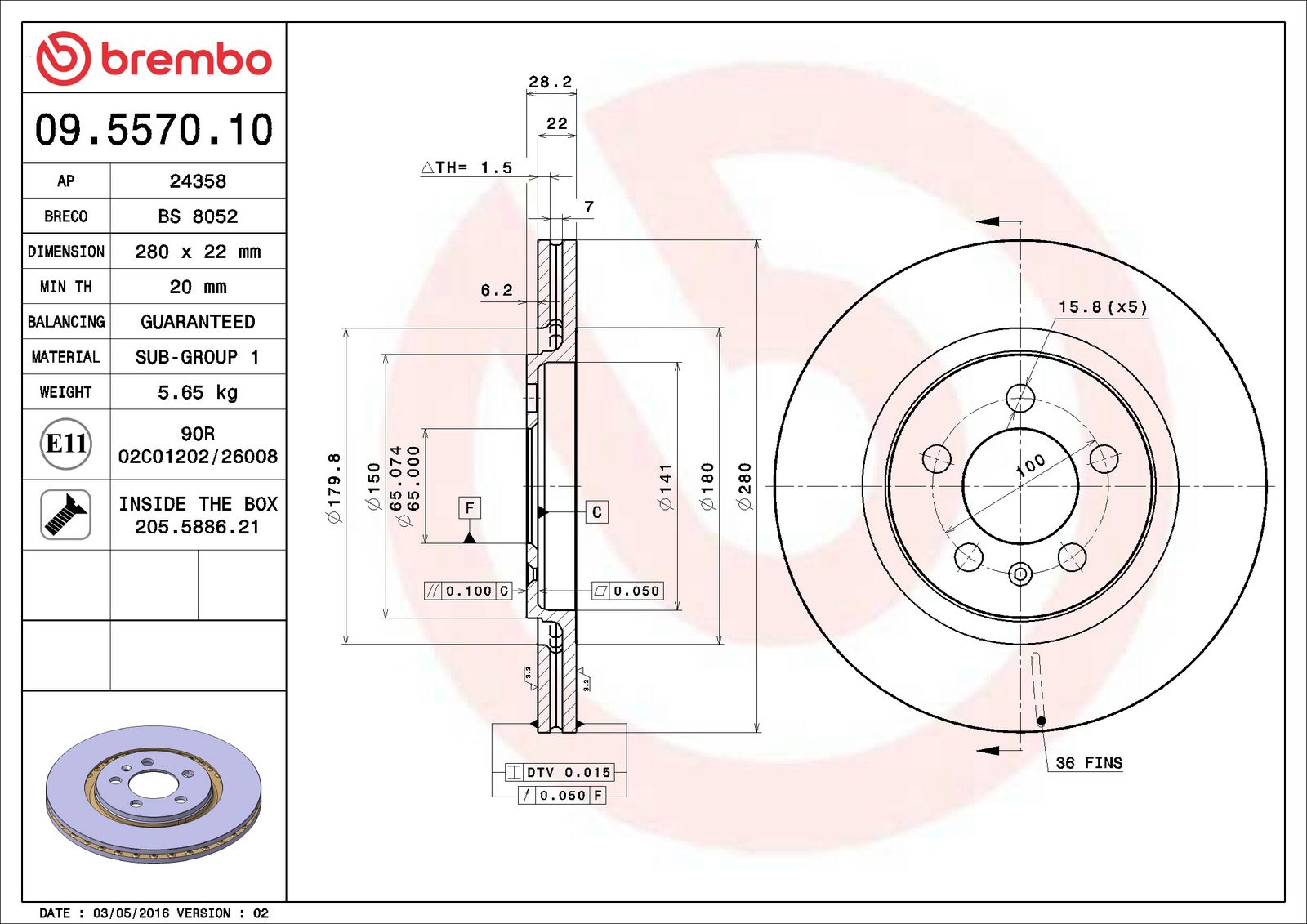 PRIME Front Disc Brake Rotor - 09.5570.10_06