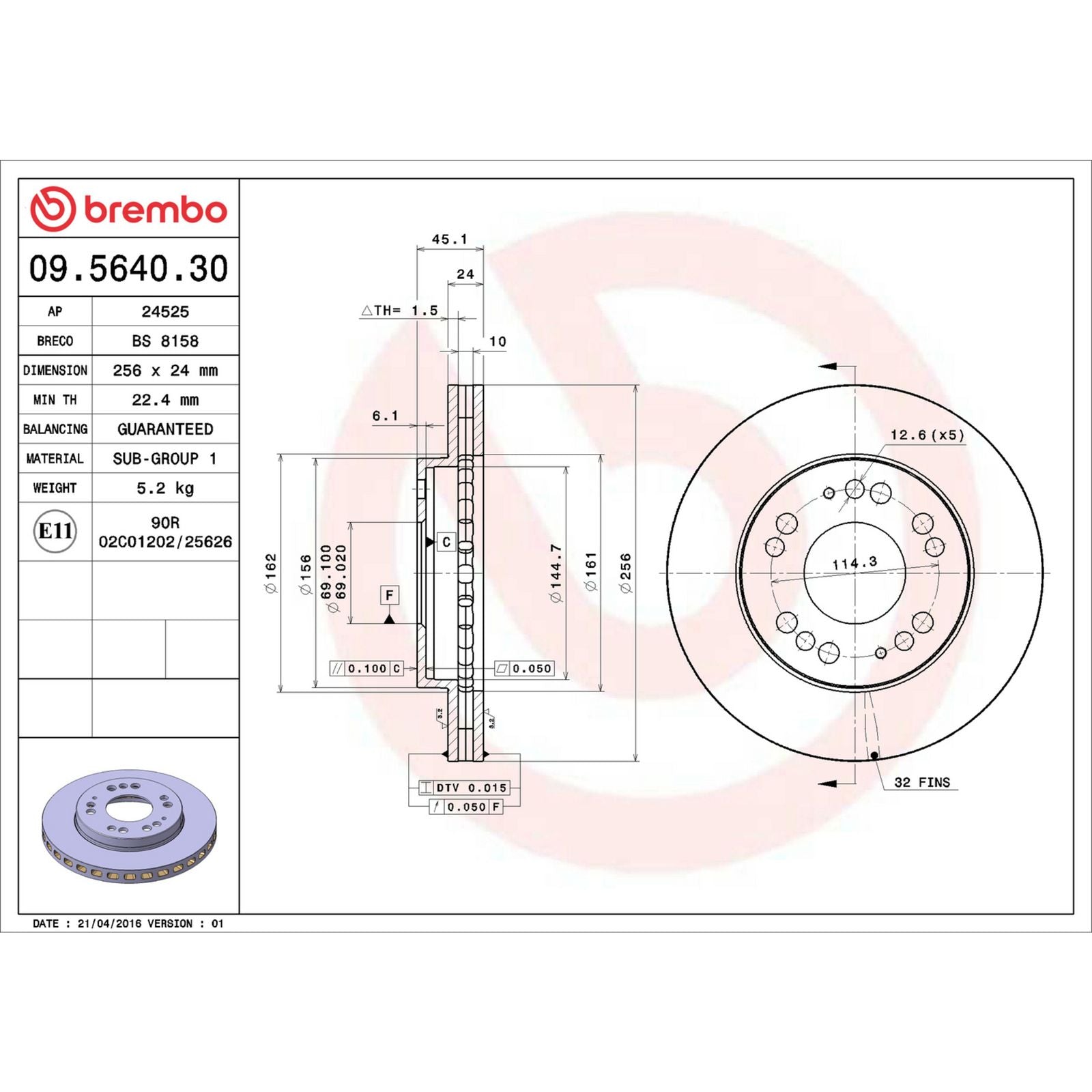 PRIME Front Disc Brake Rotor - 09.5640.30_01