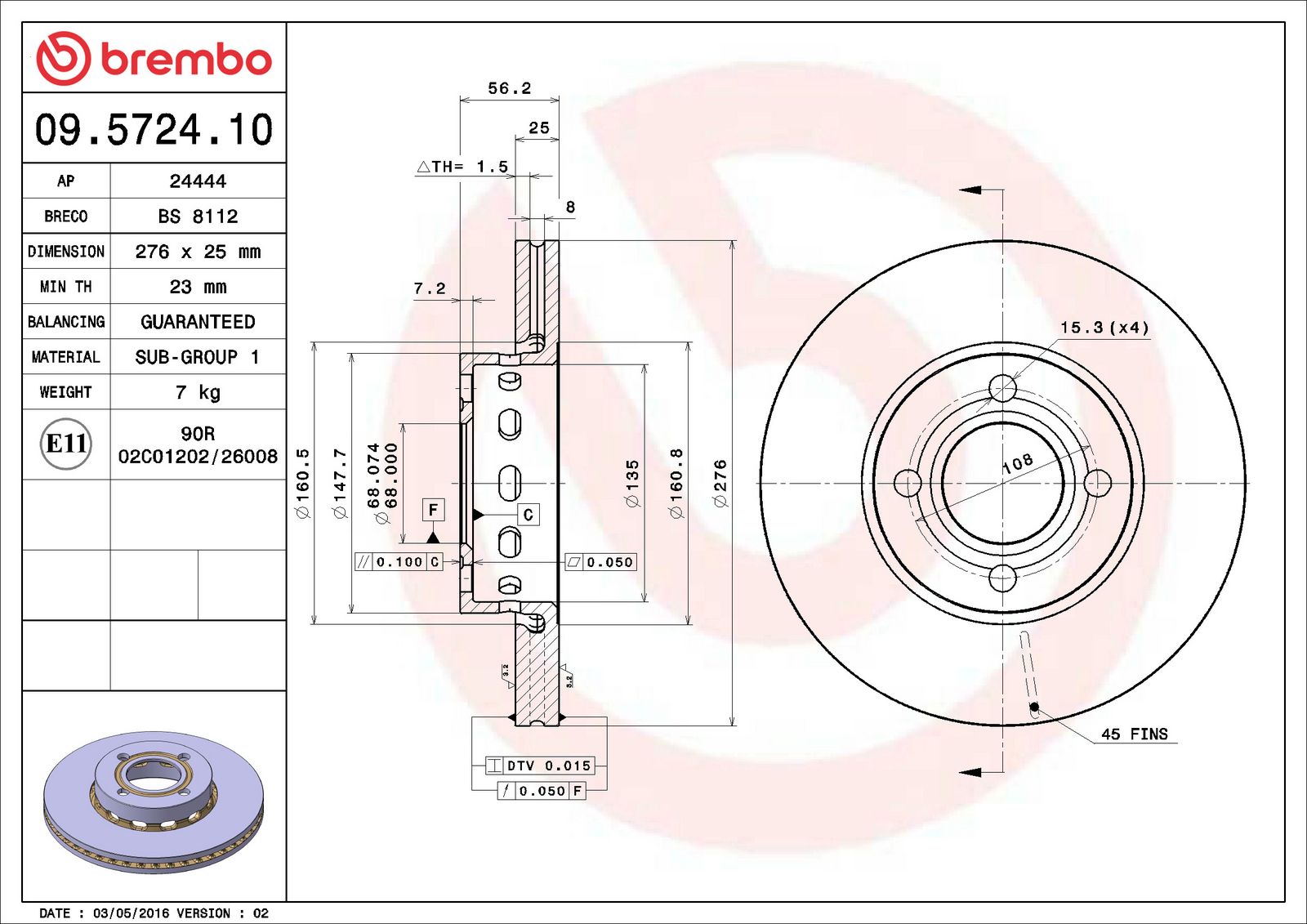 PRIME Front Disc Brake Rotor - 09.5724.10_02