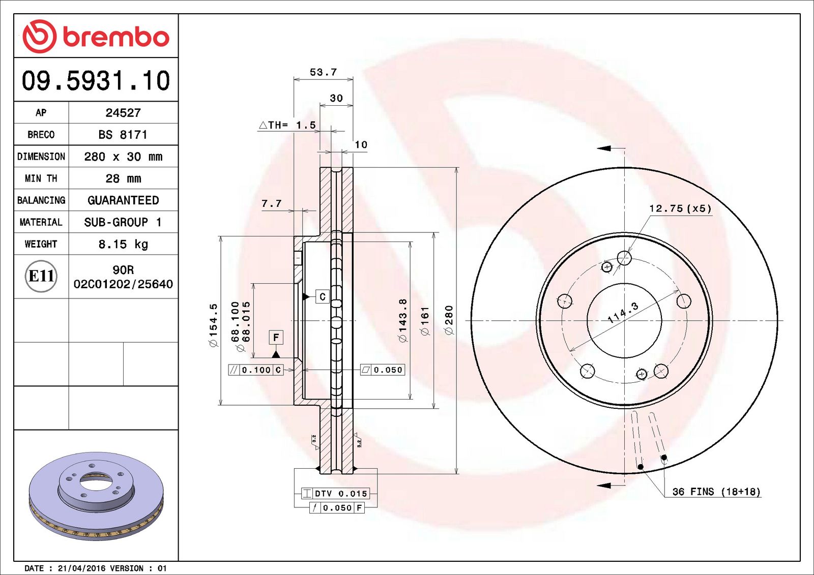 PRIME Front Disc Brake Rotor - 09.5931.10_06