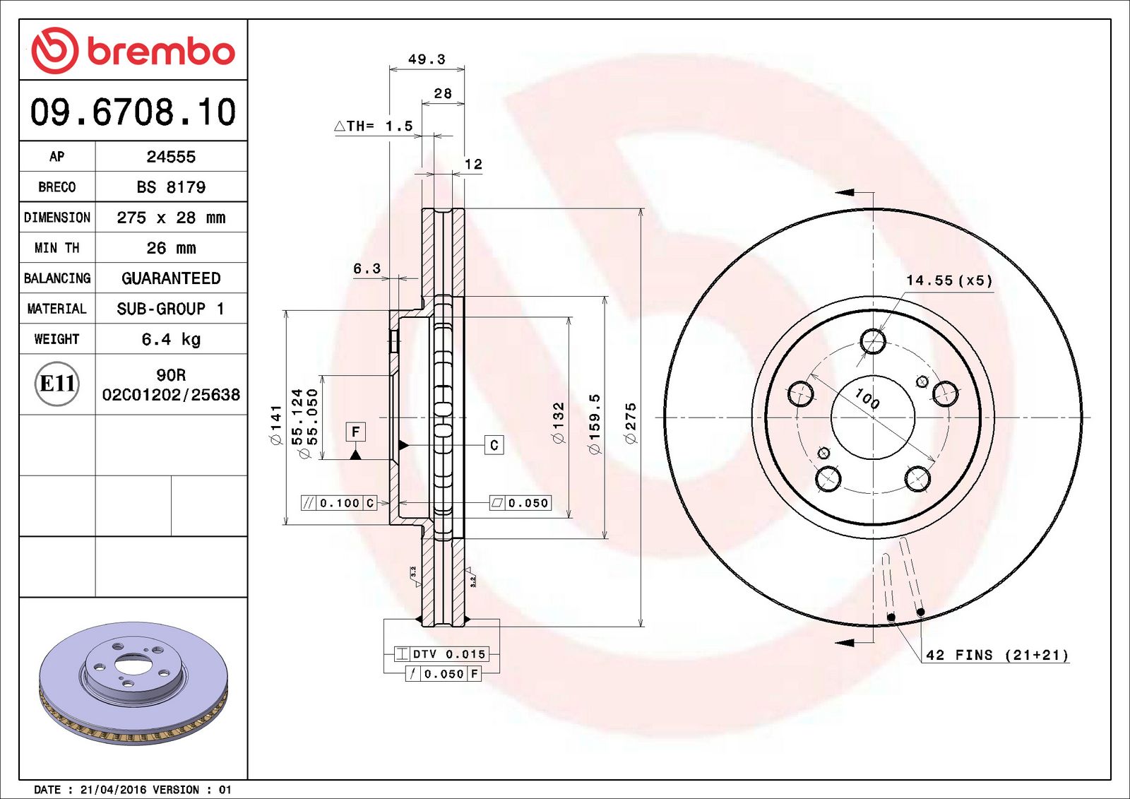 PRIME Front Disc Brake Rotor - 09.6708.10_02