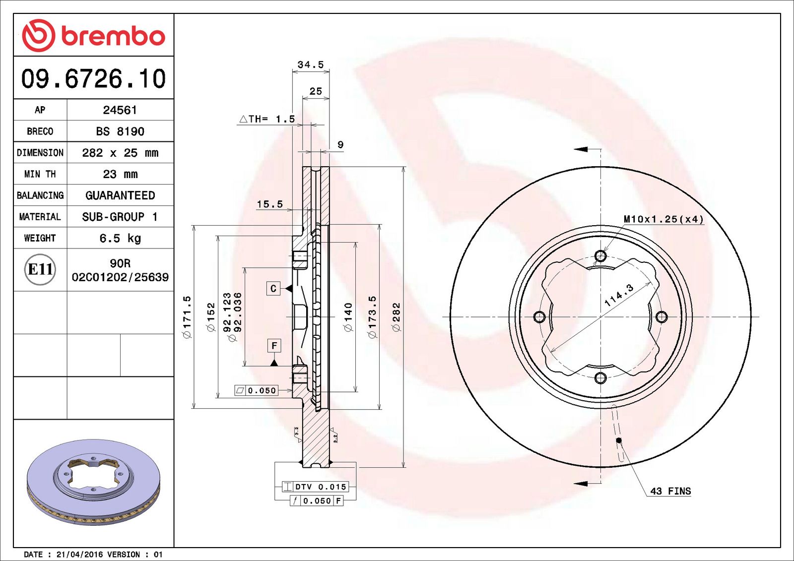 PRIME Front Disc Brake Rotor - 09.6726.10_06