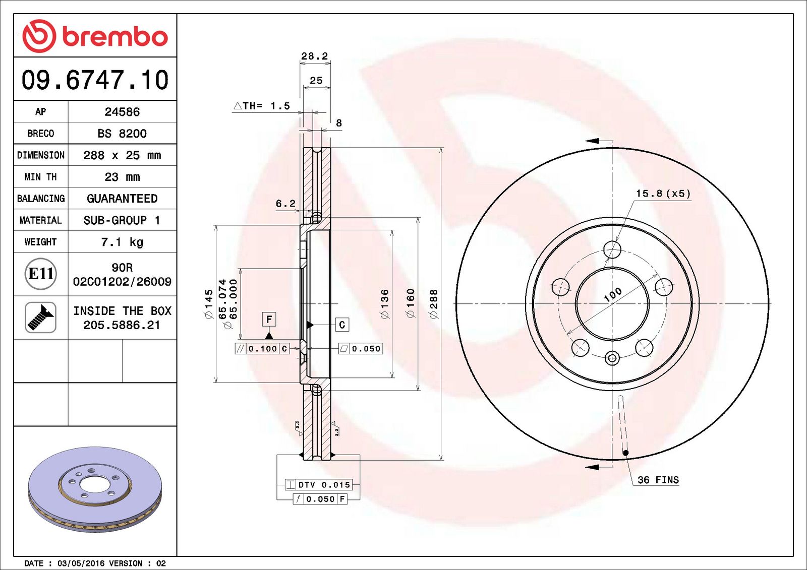 PRIME Front Disc Brake Rotor - 09.6747.10_06