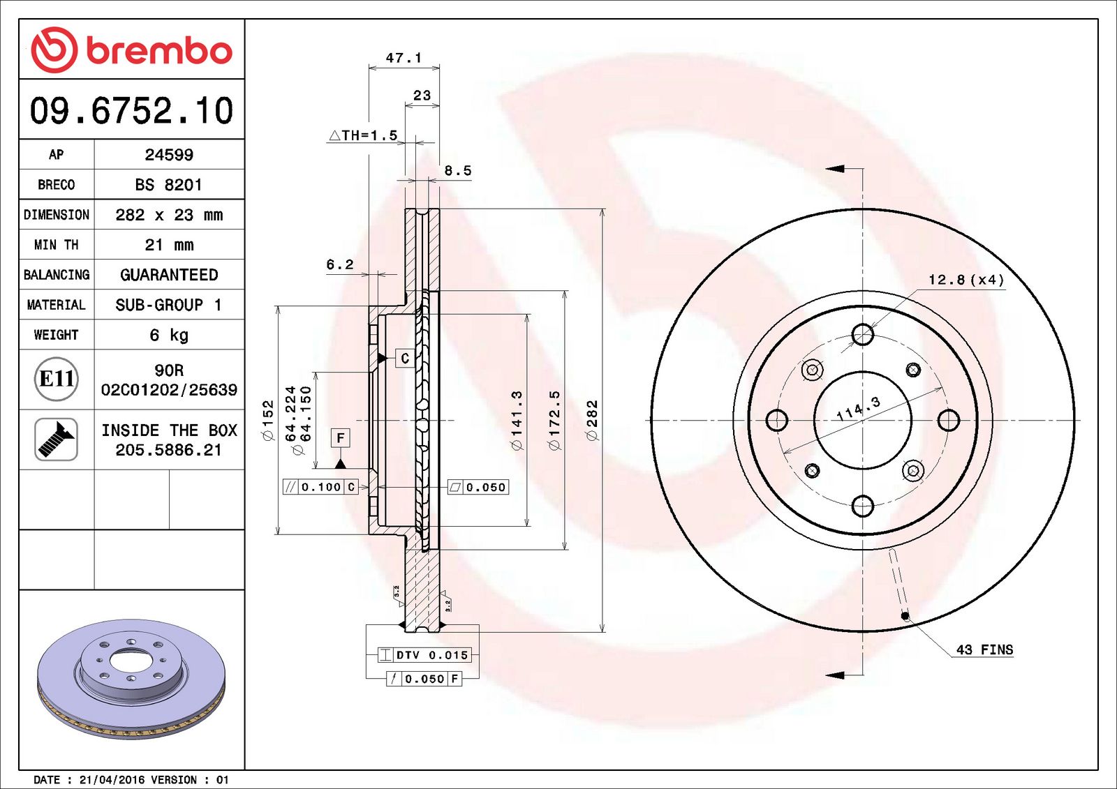 PRIME Front Disc Brake Rotor - 09.6752.10_06