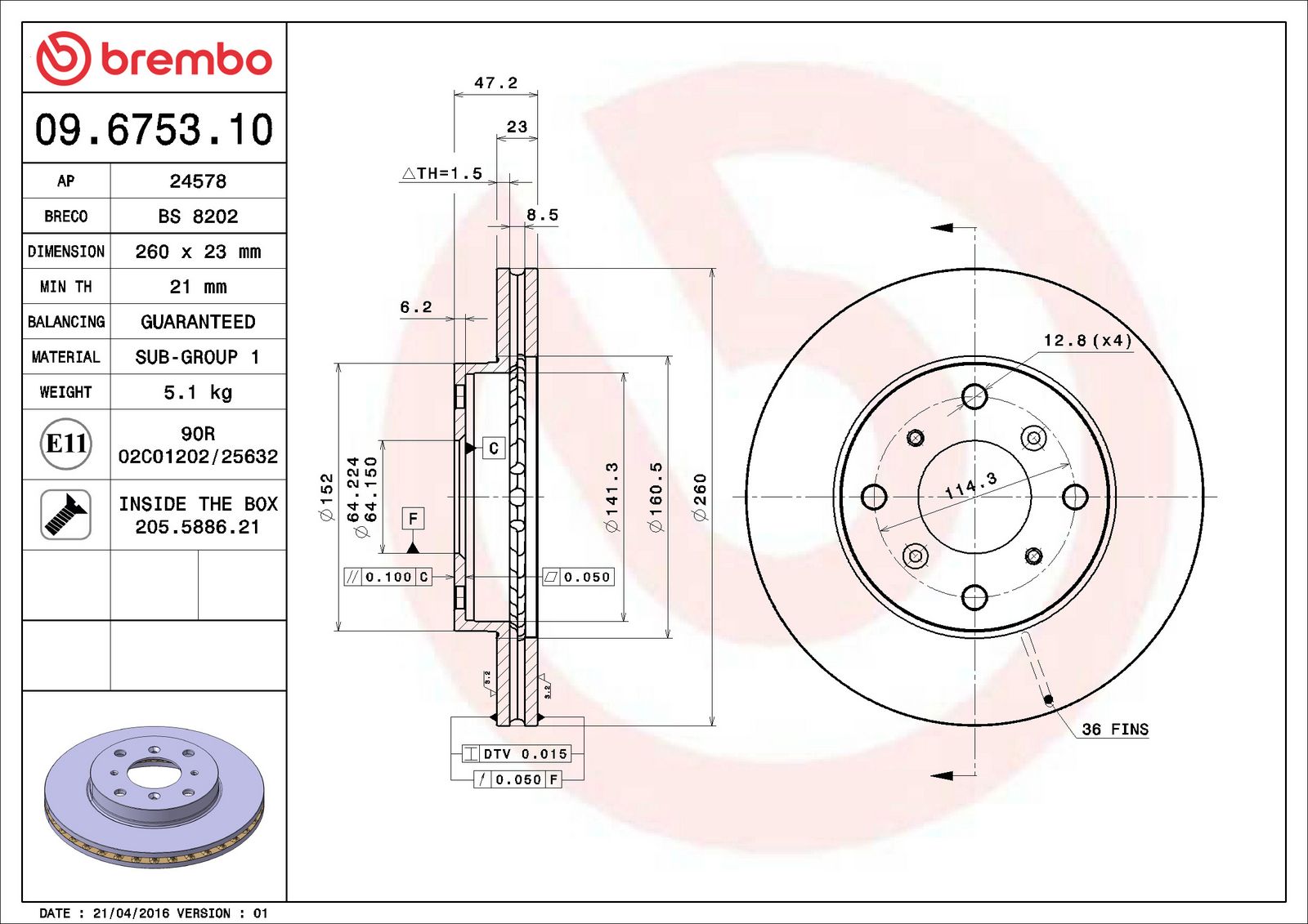 PRIME Front Disc Brake Rotor - 09.6753.10_06
