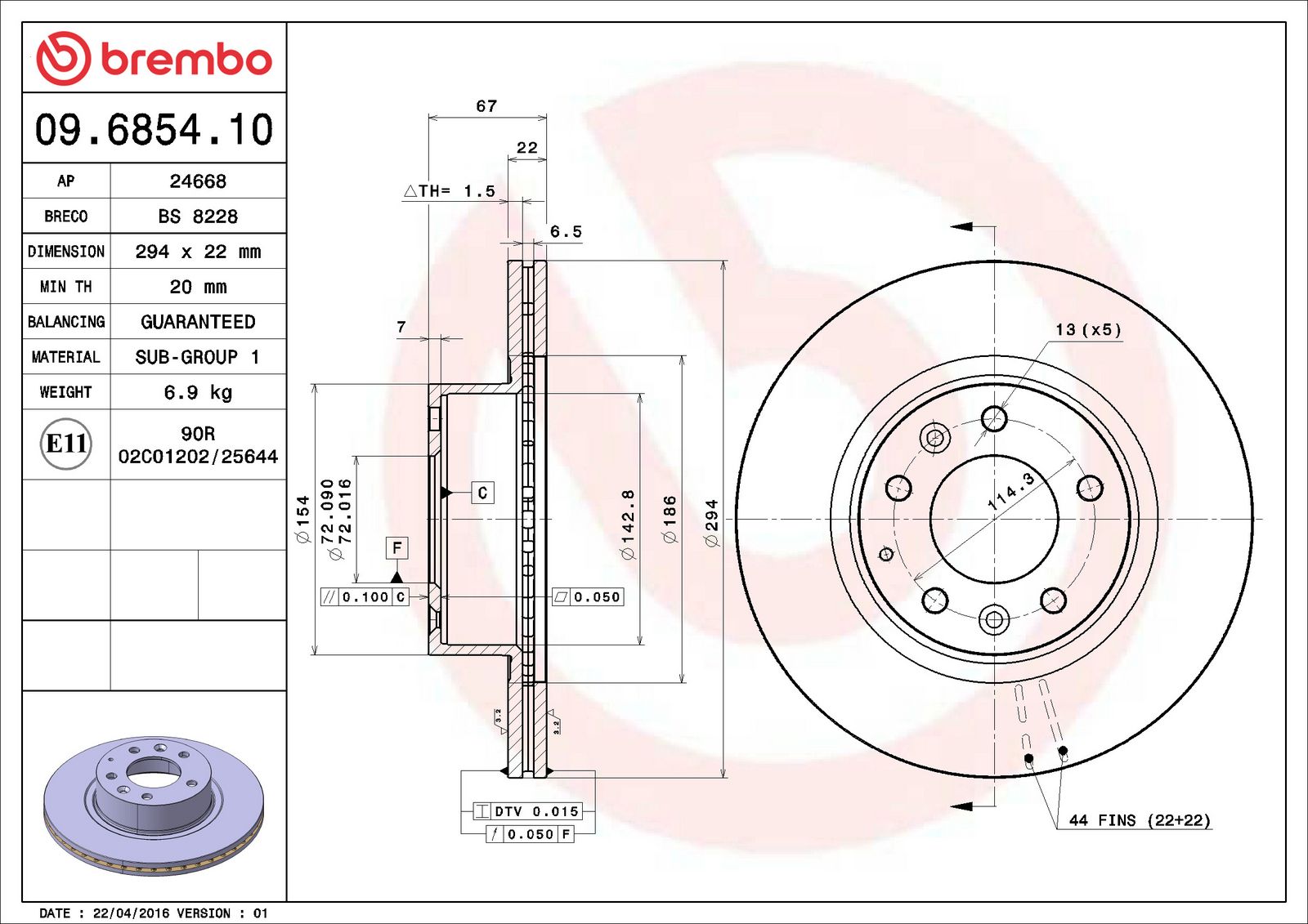 PRIME Front Disc Brake Rotor - 09.6854.10_06