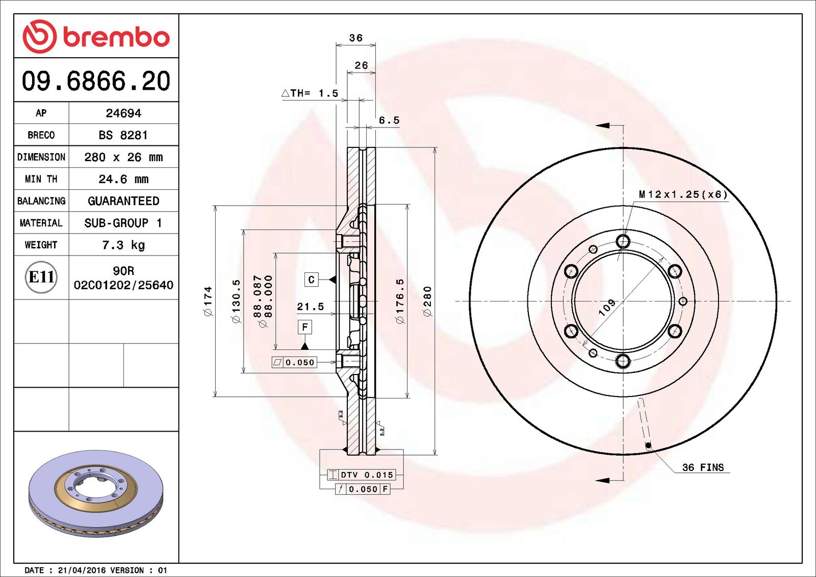 PRIME Front Disc Brake Rotor - 09.6866.20_06