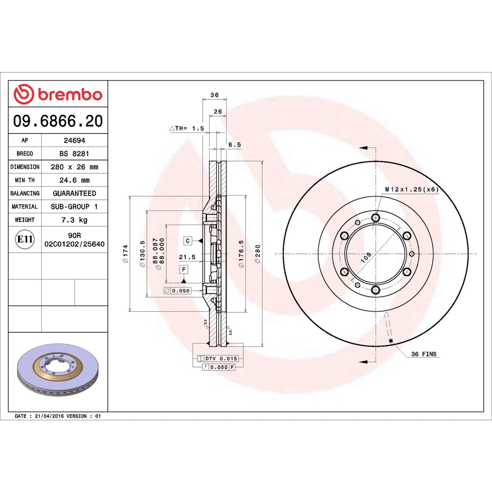 PRIME Front Disc Brake Rotor - 09.6866.20_06