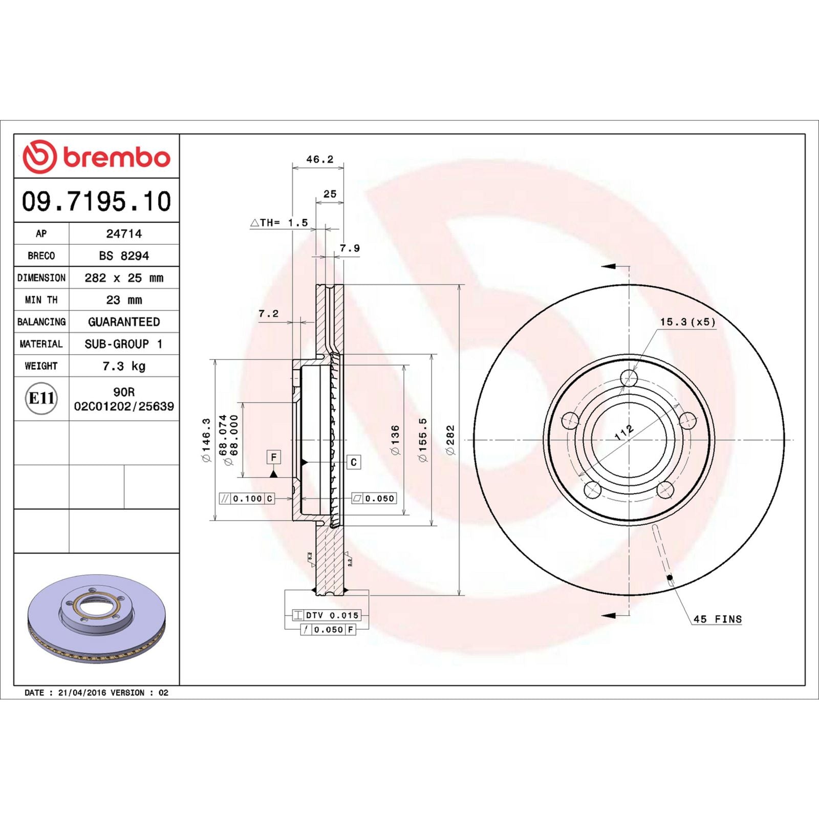 PRIME Front Disc Brake Rotor - 09.7195.10_02