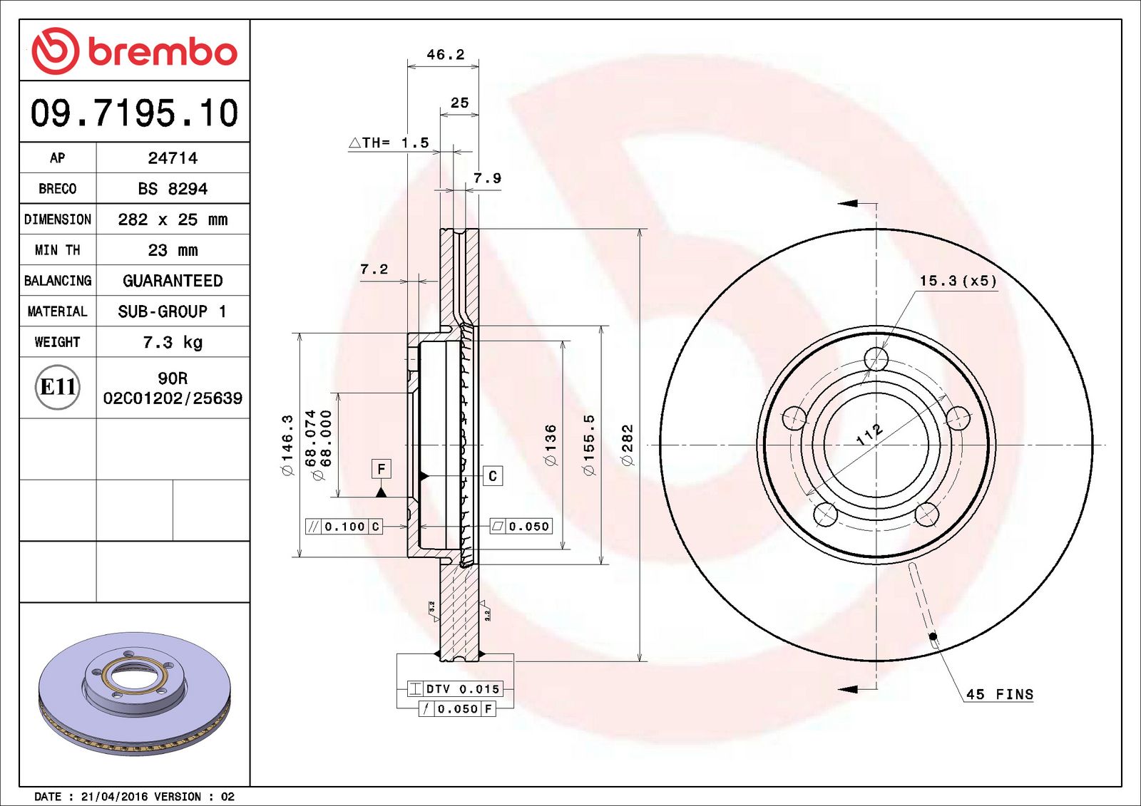PRIME Front Disc Brake Rotor - 09.7195.10_02