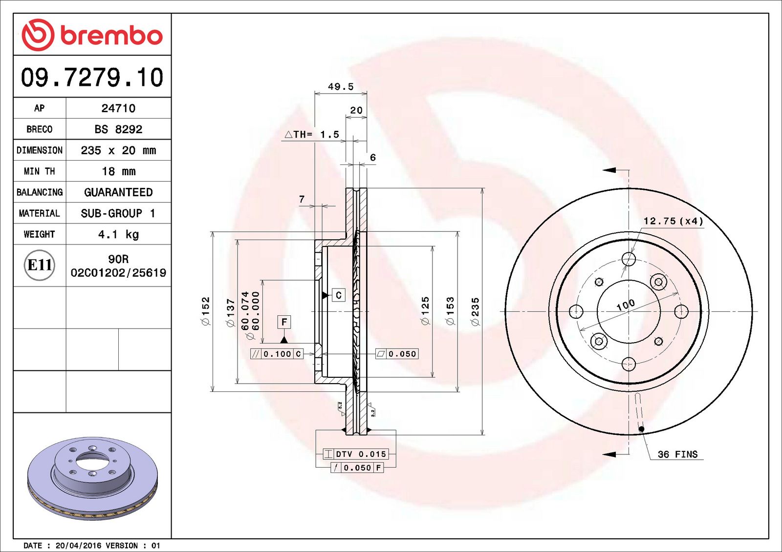 PRIME Front Disc Brake Rotor - 09.7279.10_02