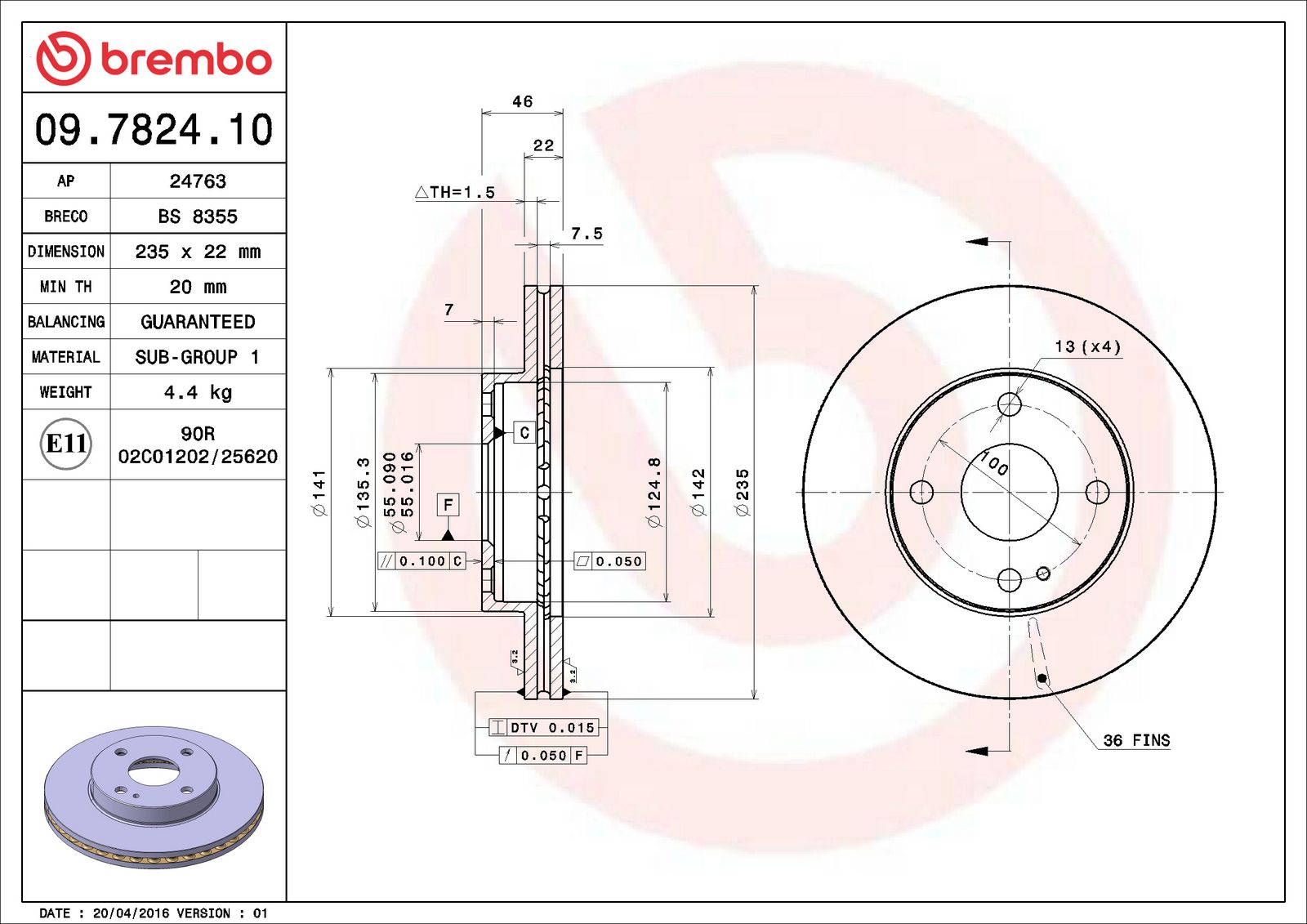 PRIME Front Disc Brake Rotor - 09.7824.10_06