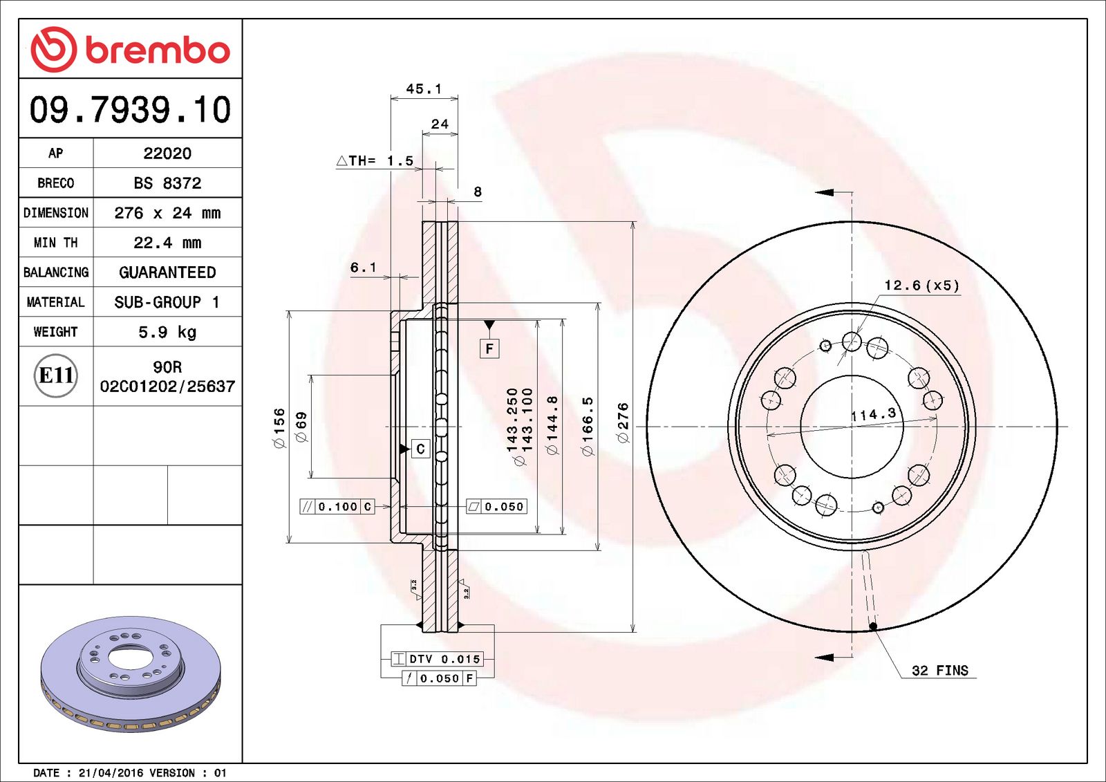 PRIME Front Disc Brake Rotor - 09.7939.10_06