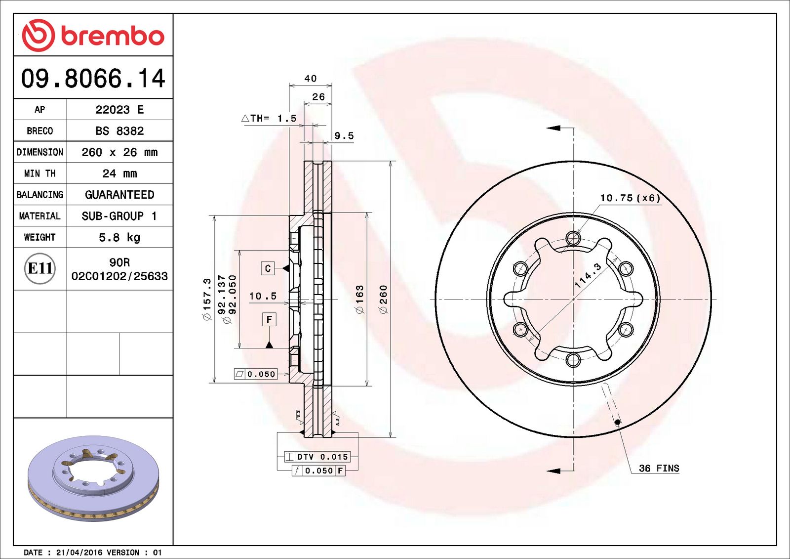 PRIME Front Disc Brake Rotor - 09.8066.14_06