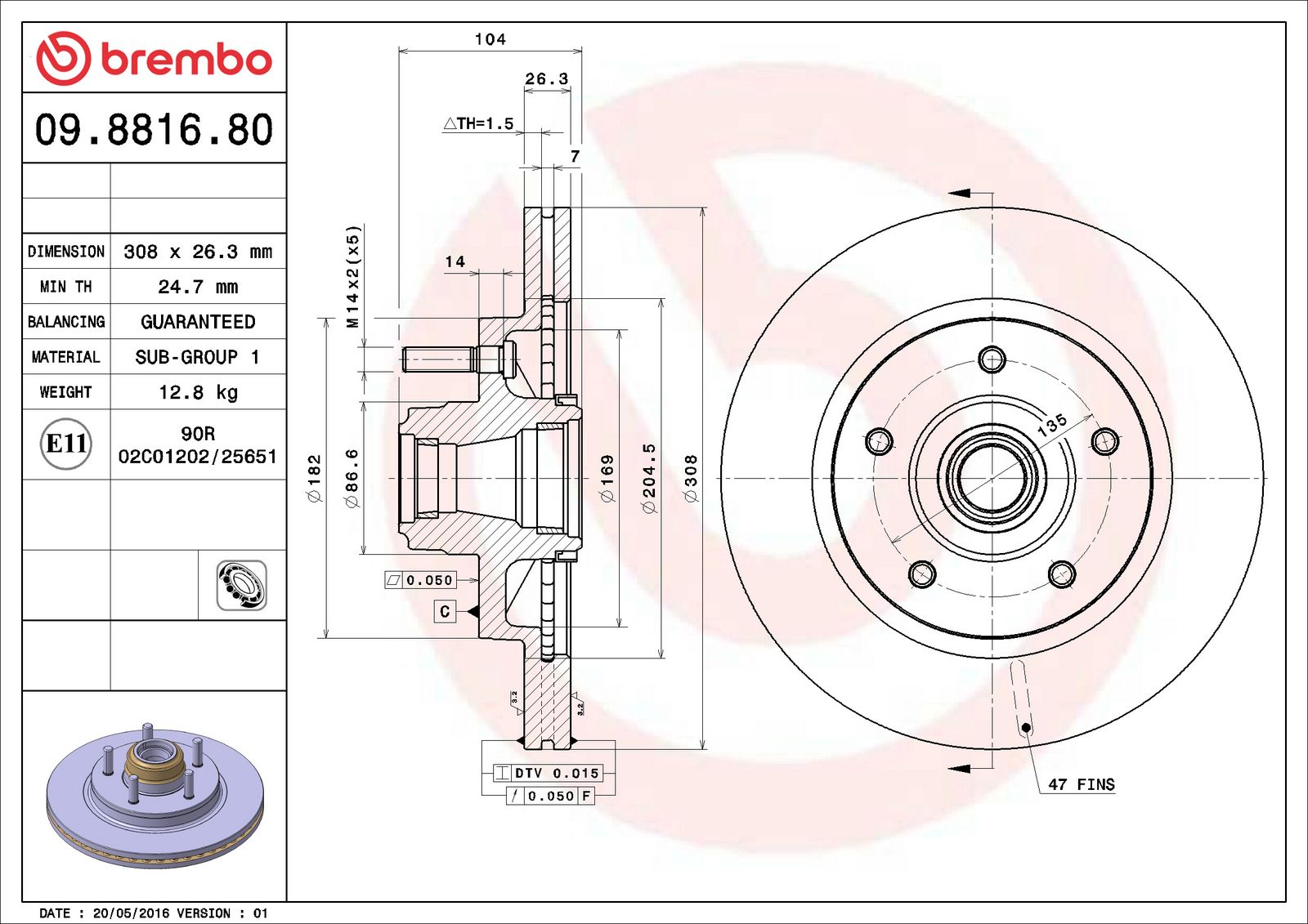PRIME Front Disc Brake Rotor - 09.8816.80_06