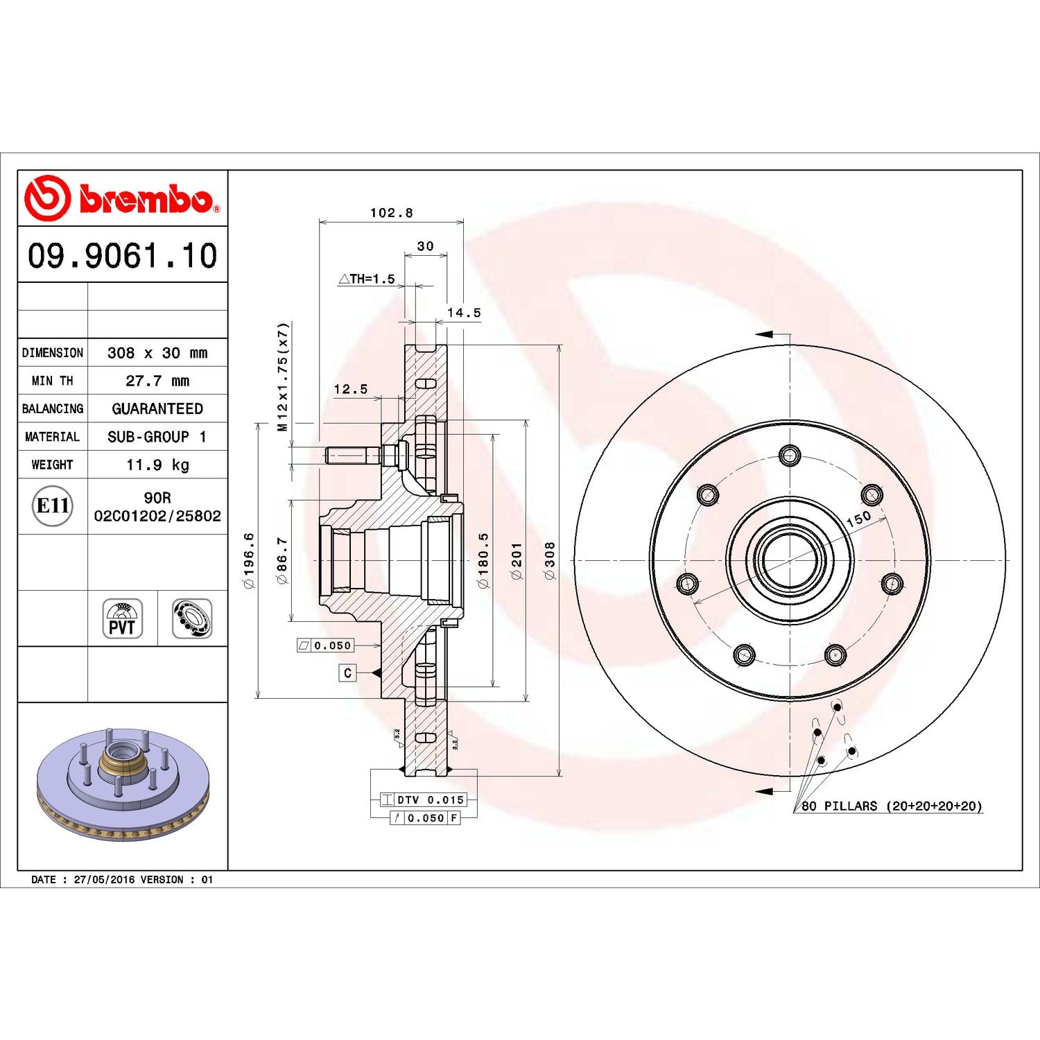 PRIME Front Disc Brake Rotor - 09.9061.10_01
