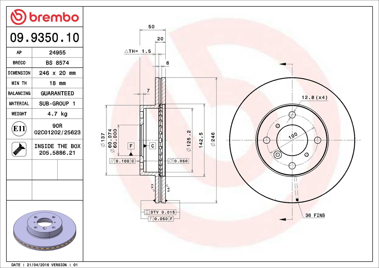 PRIME Front Disc Brake Rotor - 09.9350.10_06
