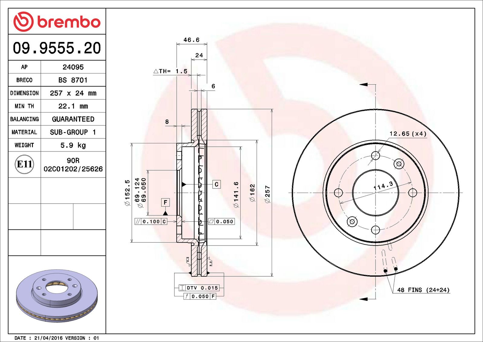 PRIME Front Disc Brake Rotor - 09.9555.20_06