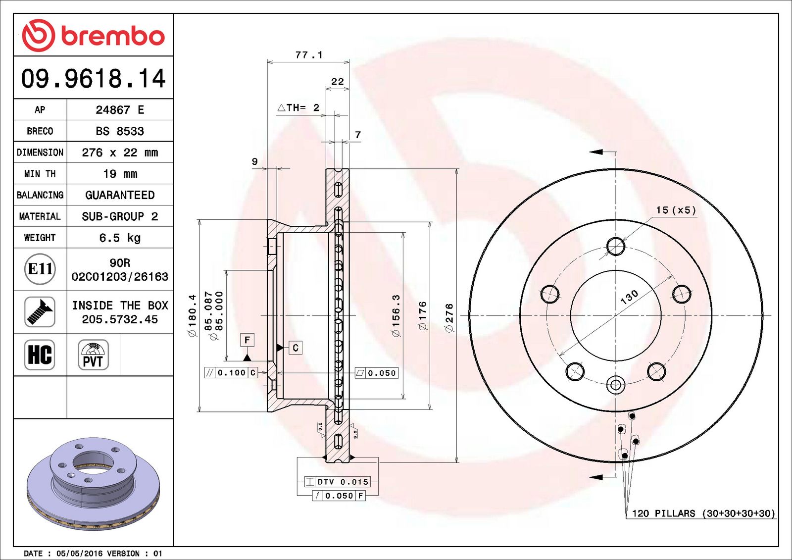 PRIME Front Disc Brake Rotor - 09.9618.14_06