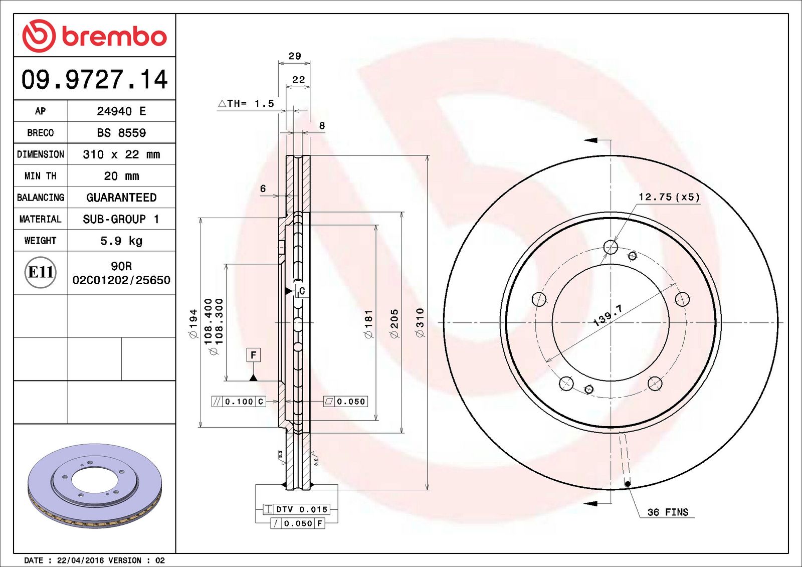 PRIME Front Disc Brake Rotor - 09.9727.14_06