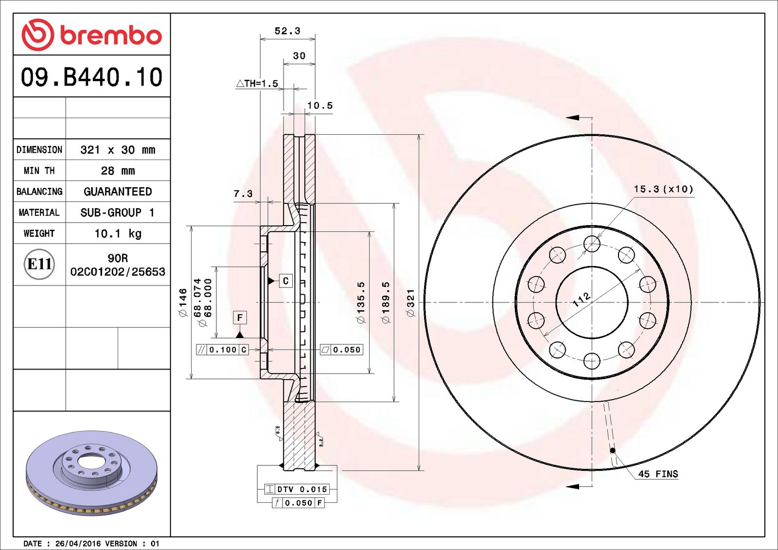 PRIME Front Disc Brake Rotor - 09.B440.10_06