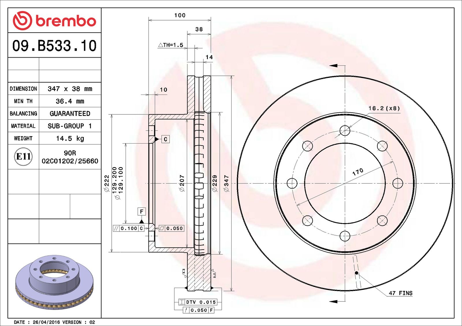 PRIME Front Disc Brake Rotor - 09.B533.10_06