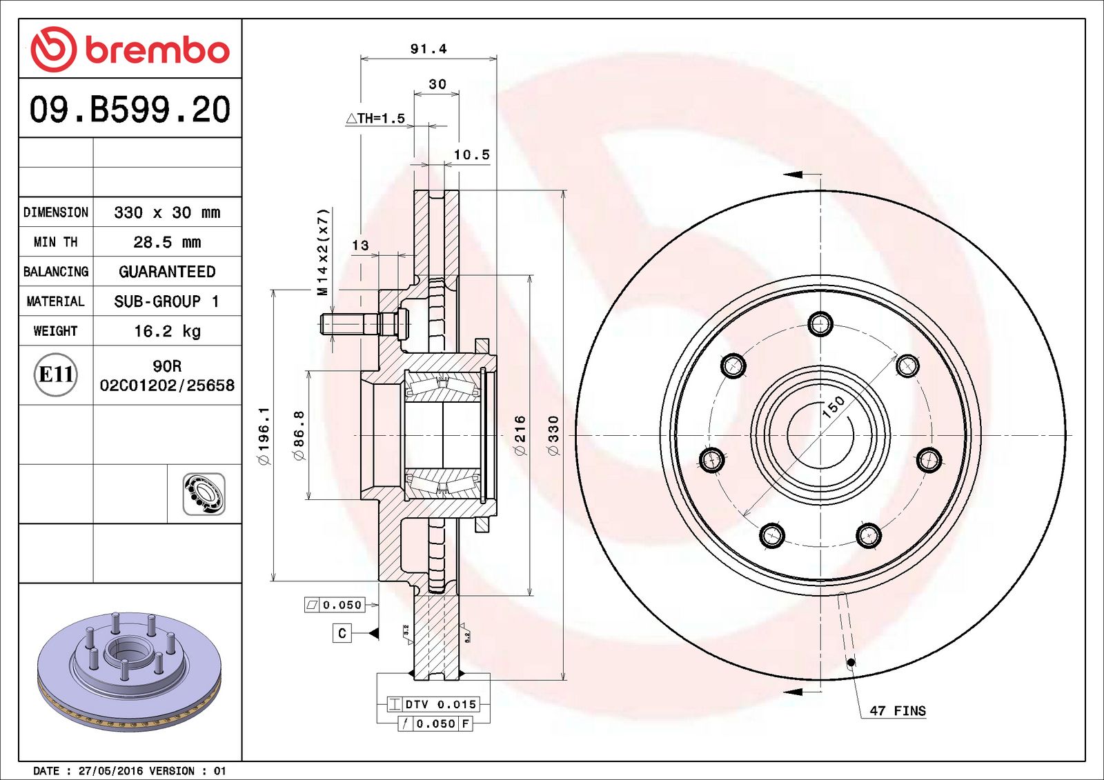 PRIME Front Disc Brake Rotor - 09.B599.20_01