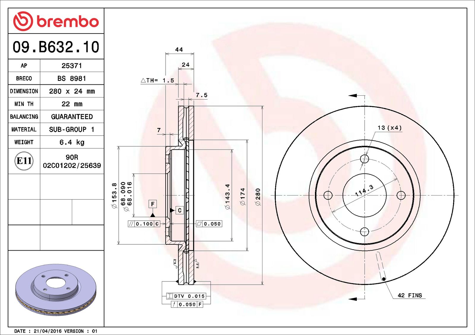 PRIME Front Disc Brake Rotor - 09.B632.10_06