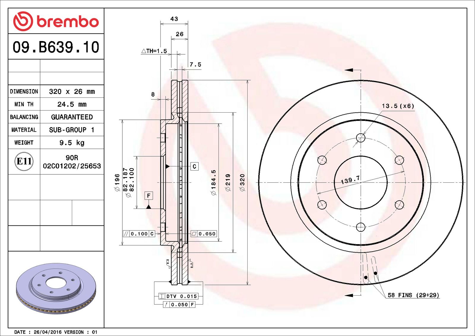 PRIME Front Disc Brake Rotor - 09.B639.10_06