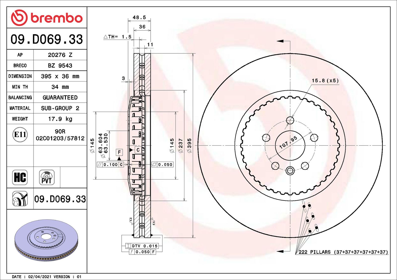 PRIME Front Disc Brake Rotor - 09.D069.33_02