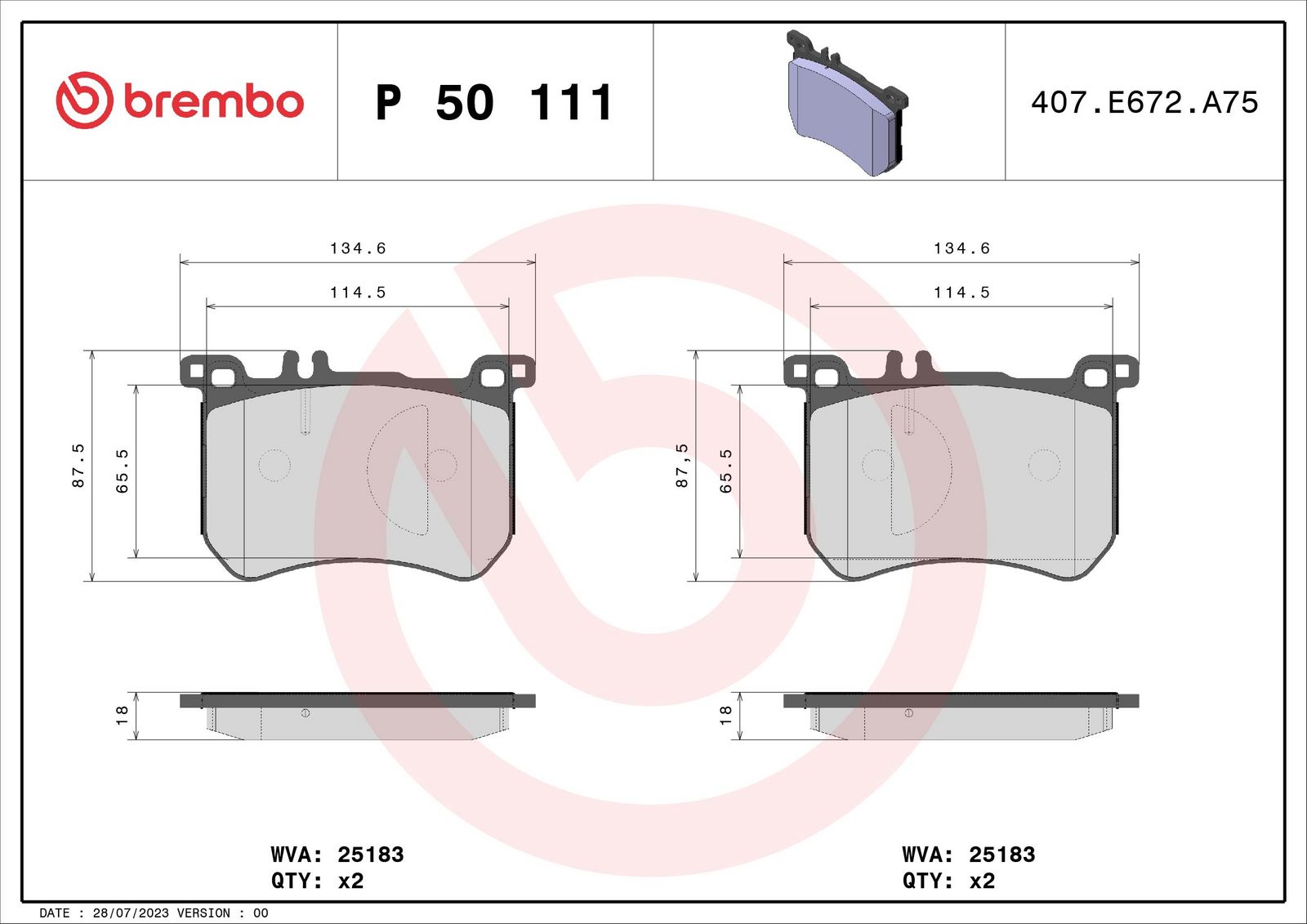 PRIME Low-Met Front Disc Brake Pad Set - P50111_03