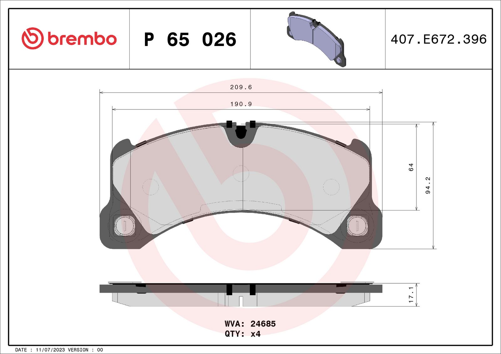 PRIME Low-Met Front Disc Brake Pad Set - P65026_03