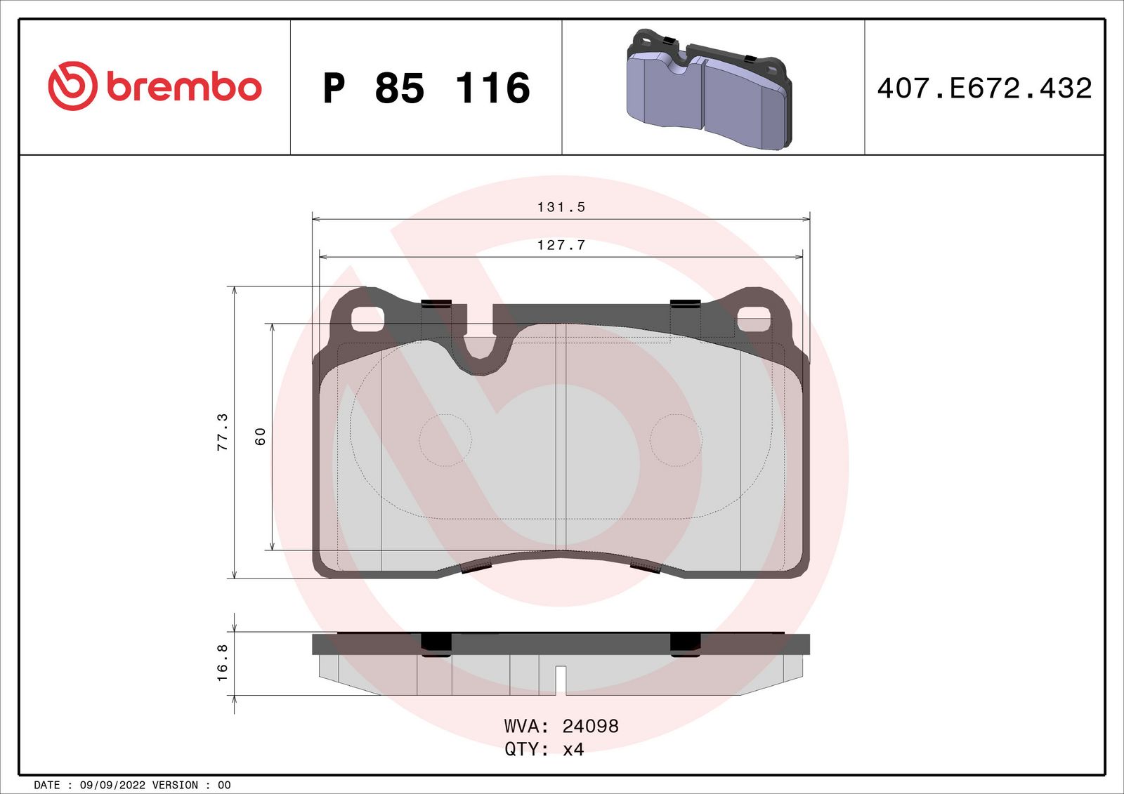PRIME Low-Met Front Disc Brake Pad Set - P85116_03
