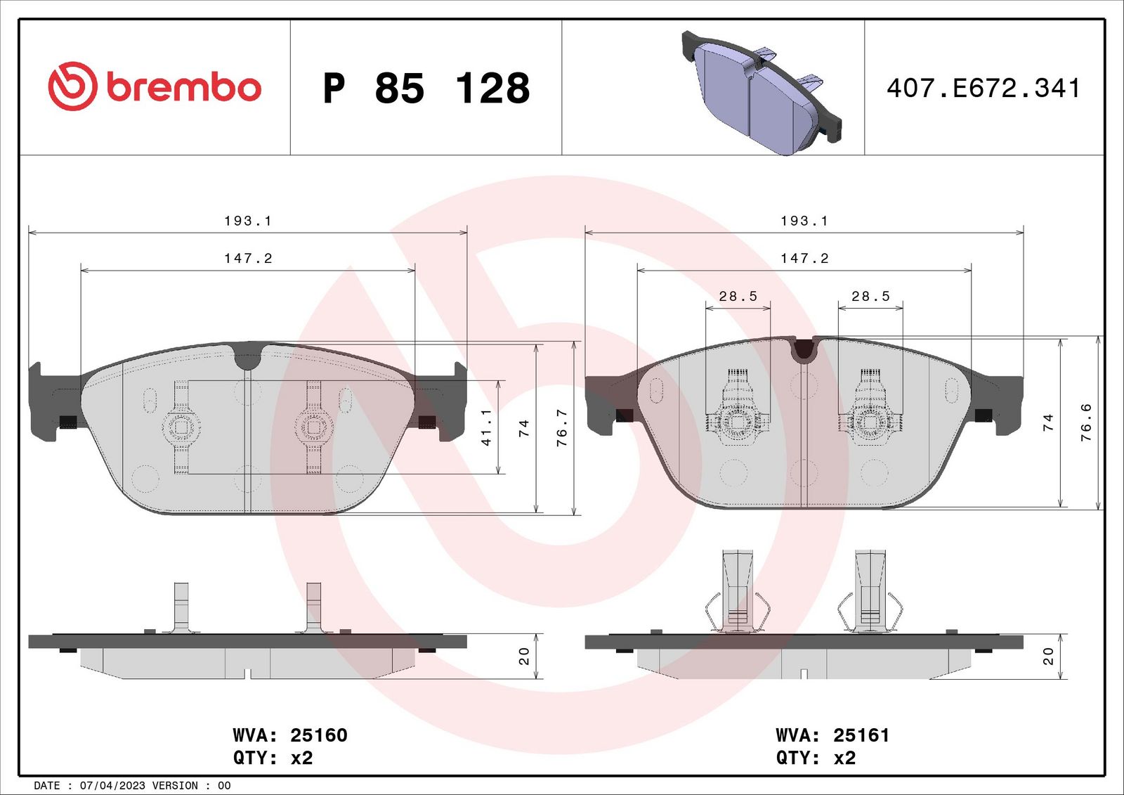 PRIME Low-Met Front Disc Brake Pad Set - P85128_03