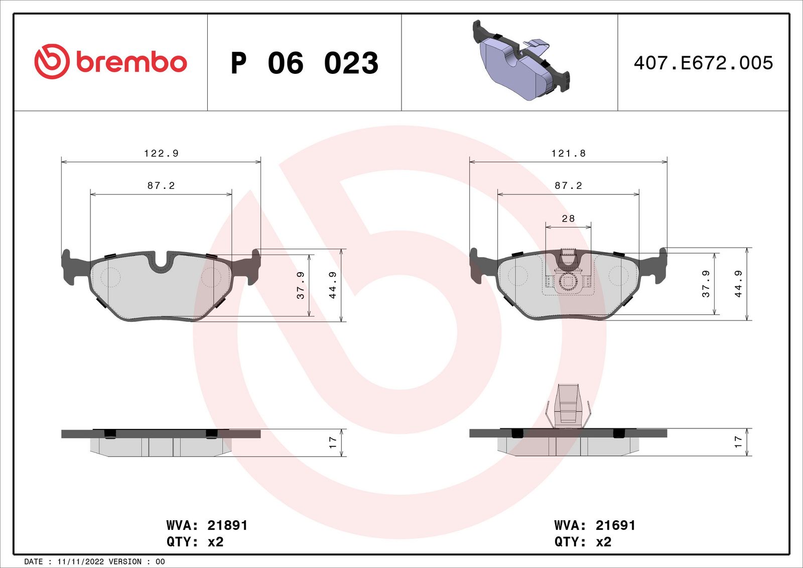 PRIME Low-Met Rear Disc Brake Pad Set - P06023_03