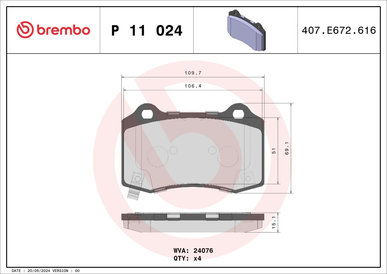PRIME Low-Met Rear Disc Brake Pad Set - P11024_03