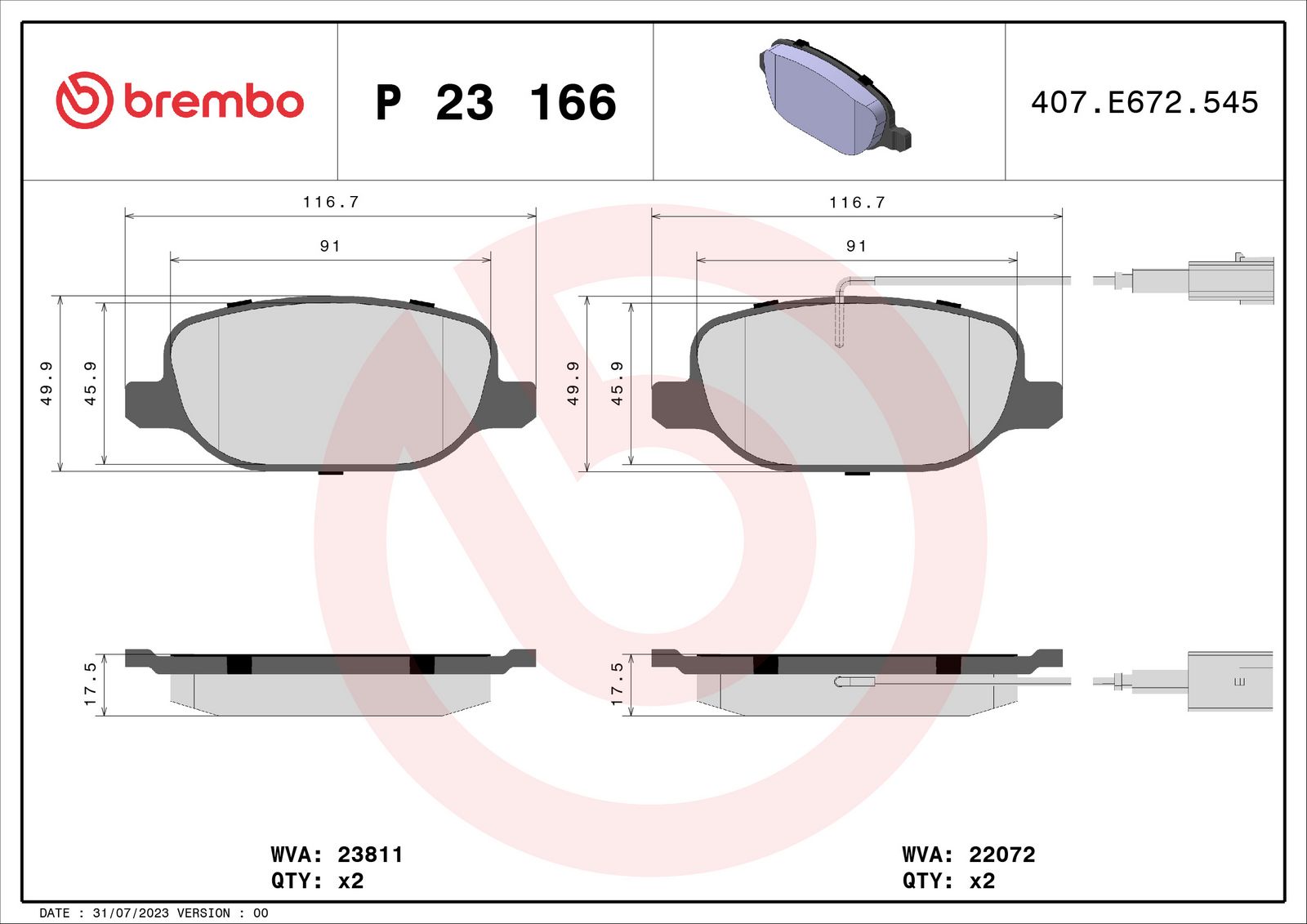 PRIME Low-Met Rear Disc Brake Pad Set - P23166_03