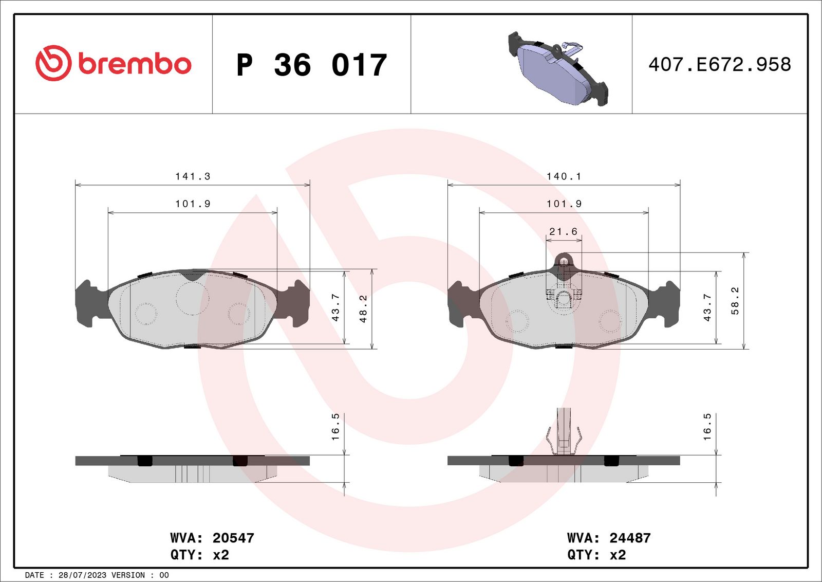PRIME Low-Met Rear Disc Brake Pad Set - P36017_01