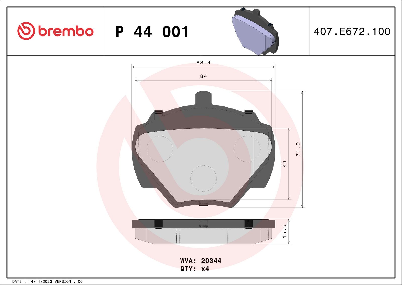 PRIME Low-Met Rear Disc Brake Pad Set - P44001_03