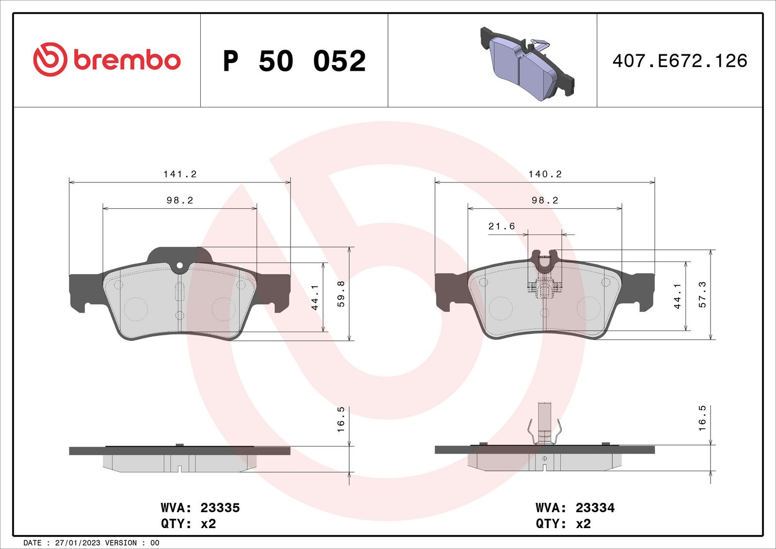 PRIME Low-Met Rear Disc Brake Pad Set - P50052_03